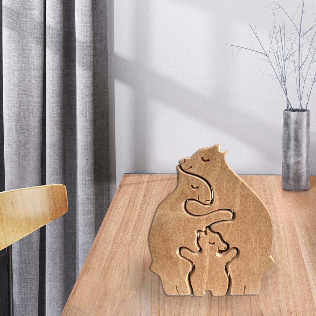 Wood Animal Decor Mother's Day Gift Wooden Desktop Decoration Three Bears