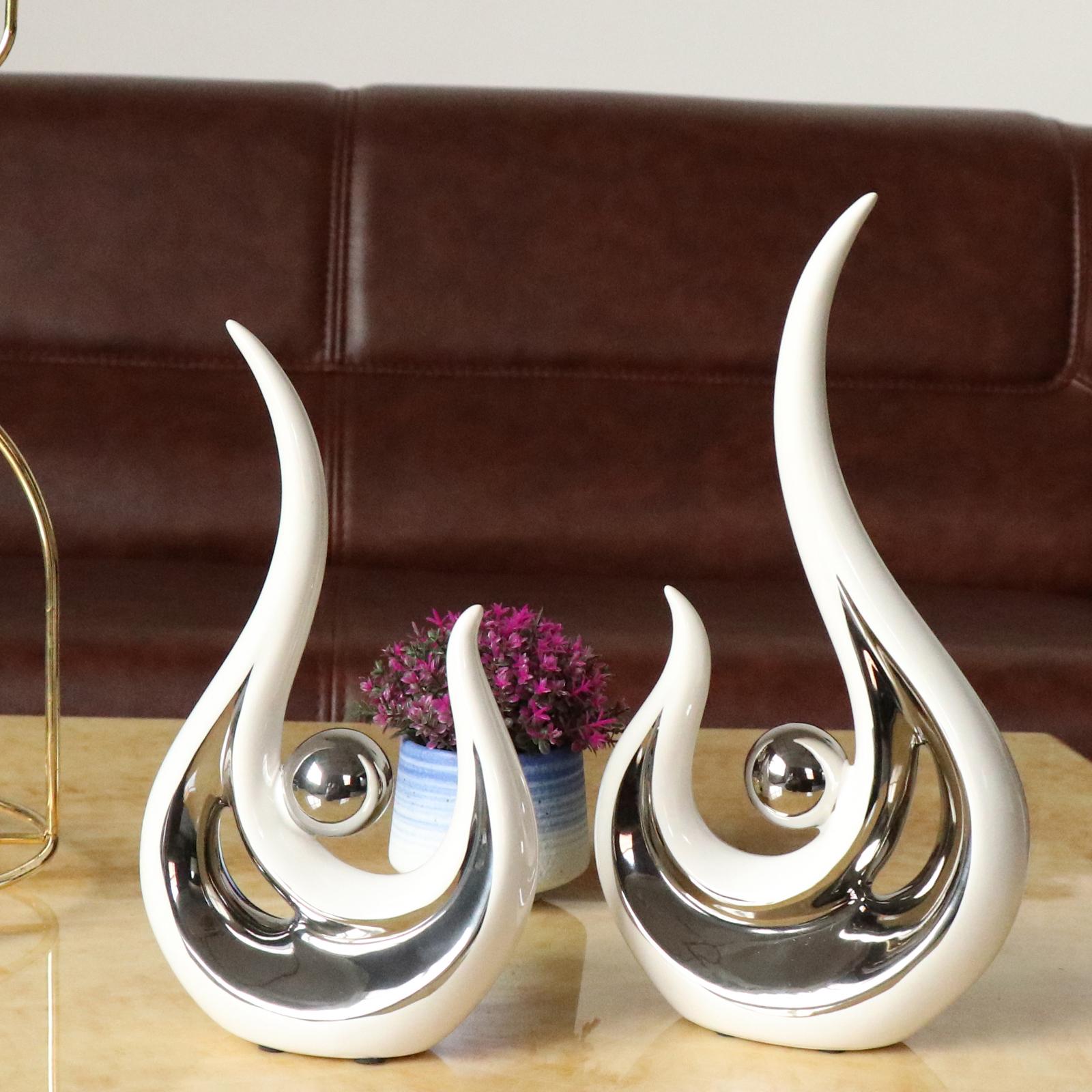 2Pcs Modern Ceramic Statue Figurine Sculpture for Home Coffee Table Ornament