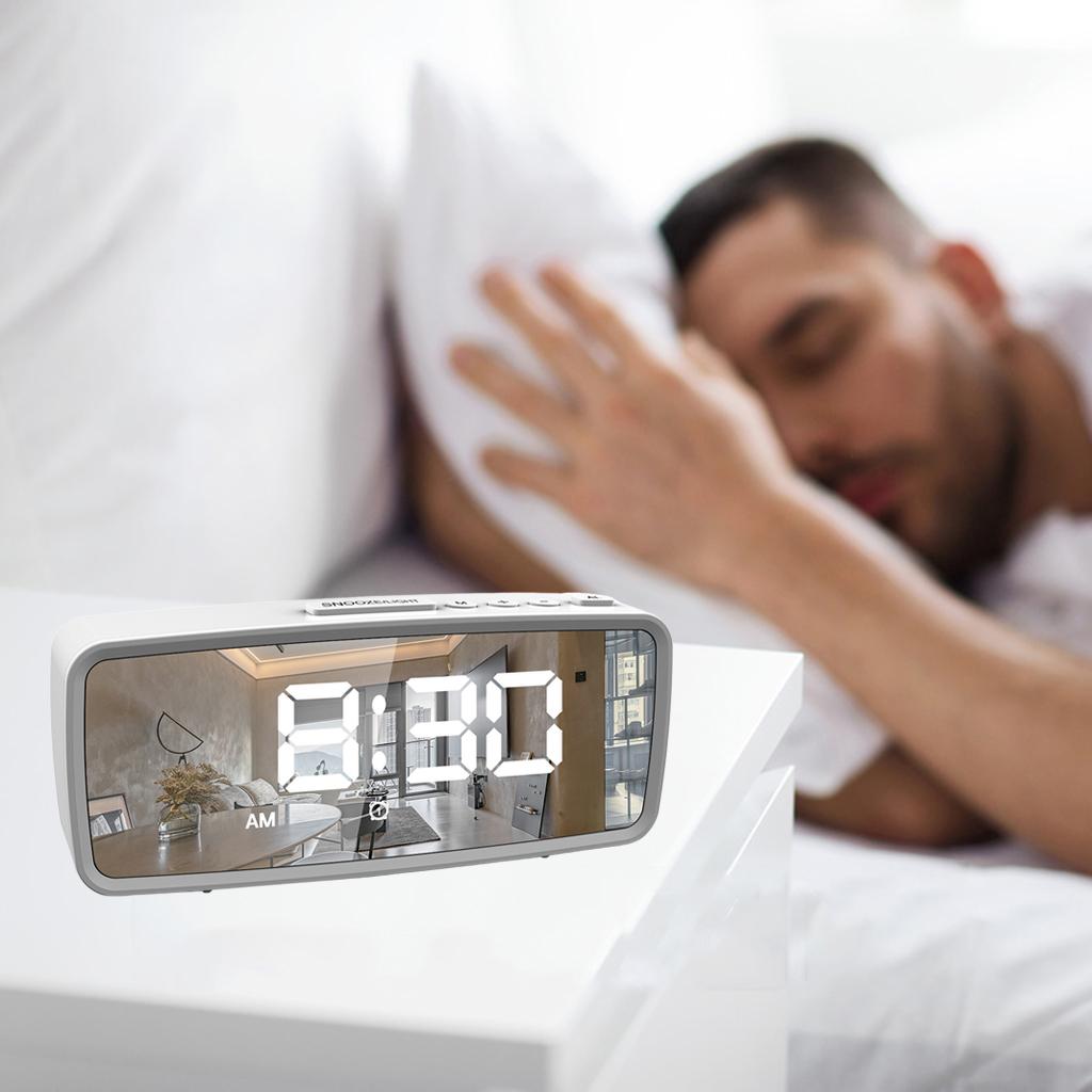 Digital Alarm Clock LED Electronic Clock Large Display for Bedroom White