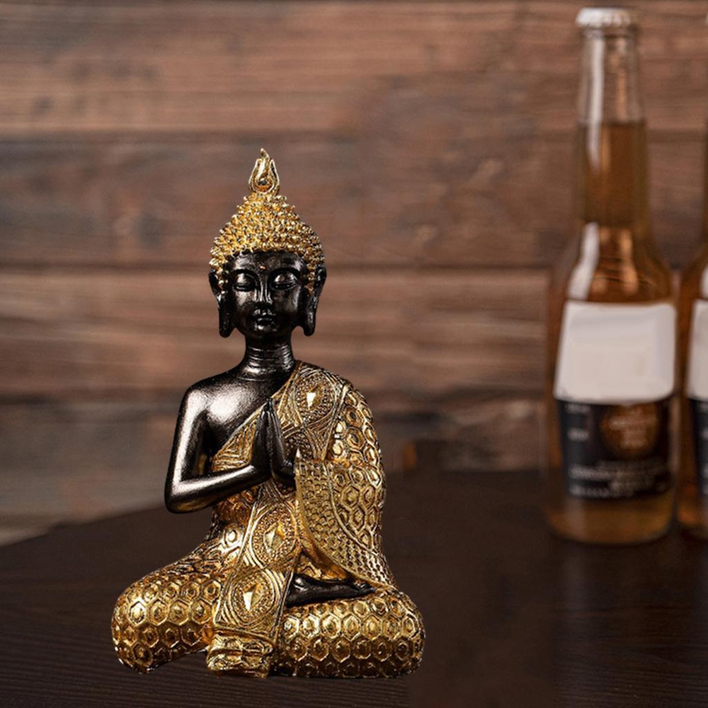 Buddha Statue Gold Figurines Sculpture Meditation Decor 11.8x8.3x19.5cm