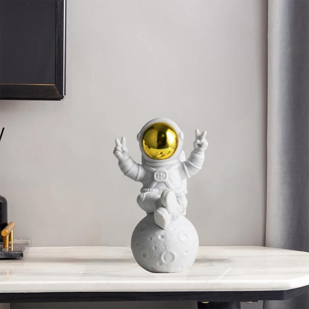 Astronaut Figure Statue Figurine Sculpture Home Office Decoration Golden C