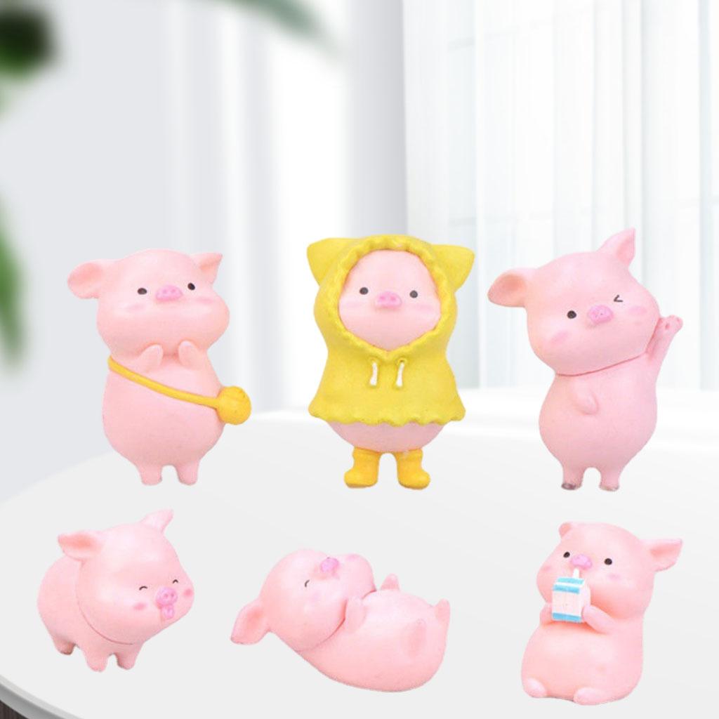 Lovely Solid PVC Pig Figurines Miniature Figures Dolls for Dollhouse Decor