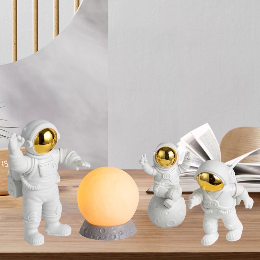 Astronaut Figurine Outer Space Statue for Office Bookcase Gold Yellow 4Pcs