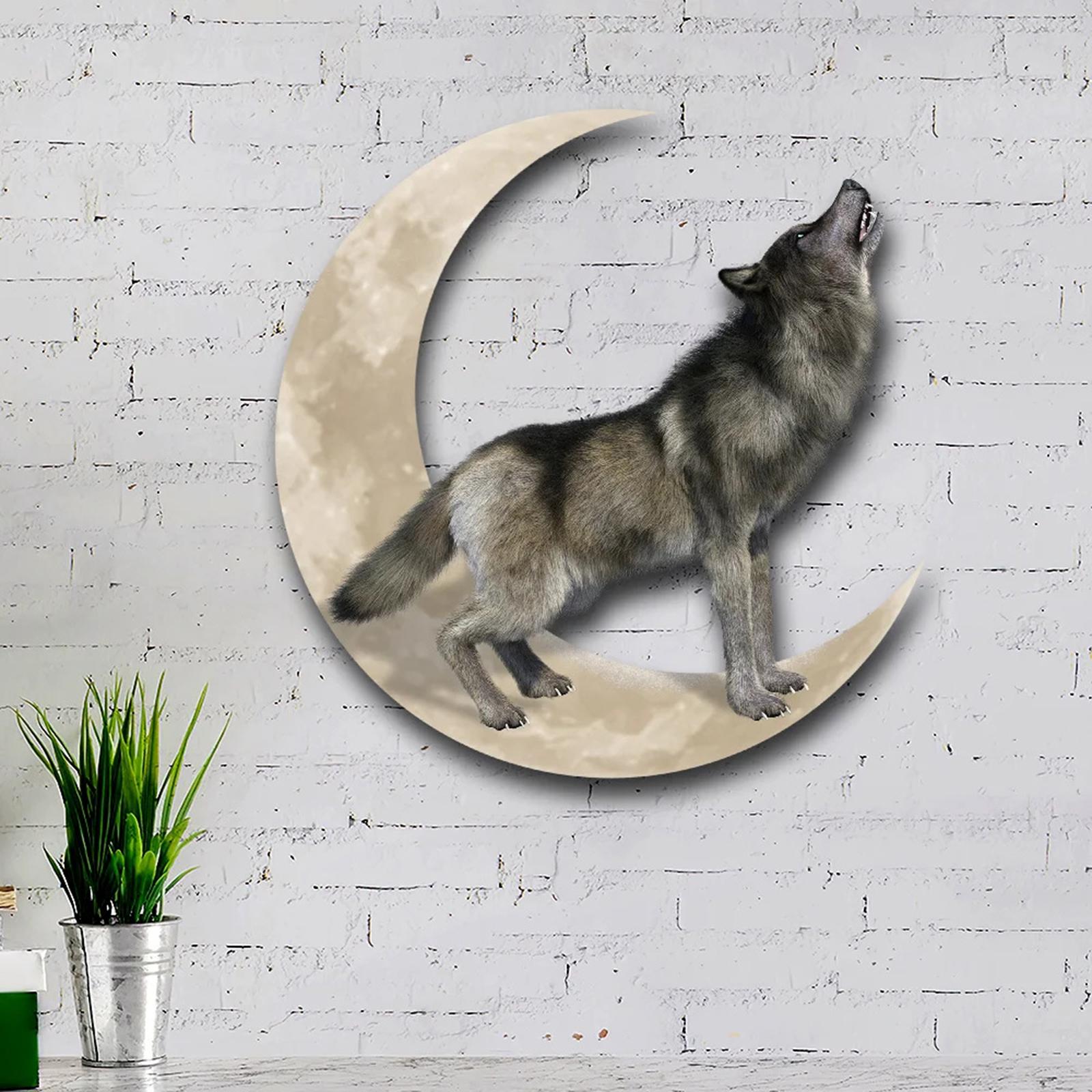 Wolf Howling Moon Sculpture Wall Decor Artwork Animal Hotel Patio  30x30