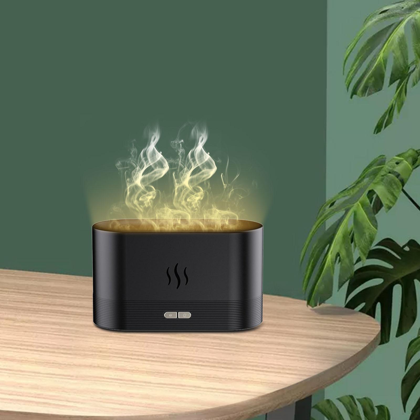 Air Humidifier Essential Oil Diffuser Bedroom Realistic Flame Desktop Black