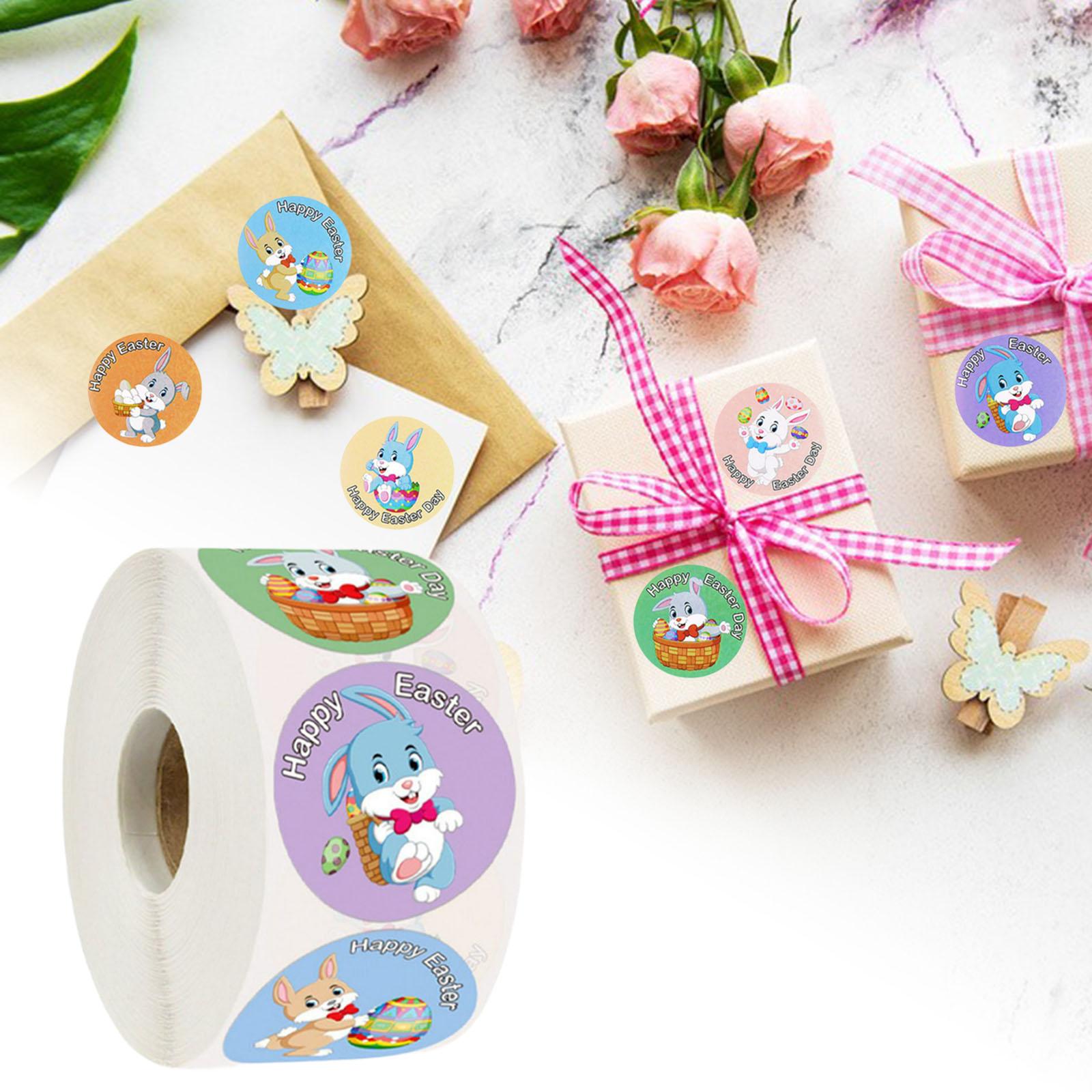 500Pcs Happy Easter Sticker Bunny Egg Gift Box Adhesive Paper Cake Baking