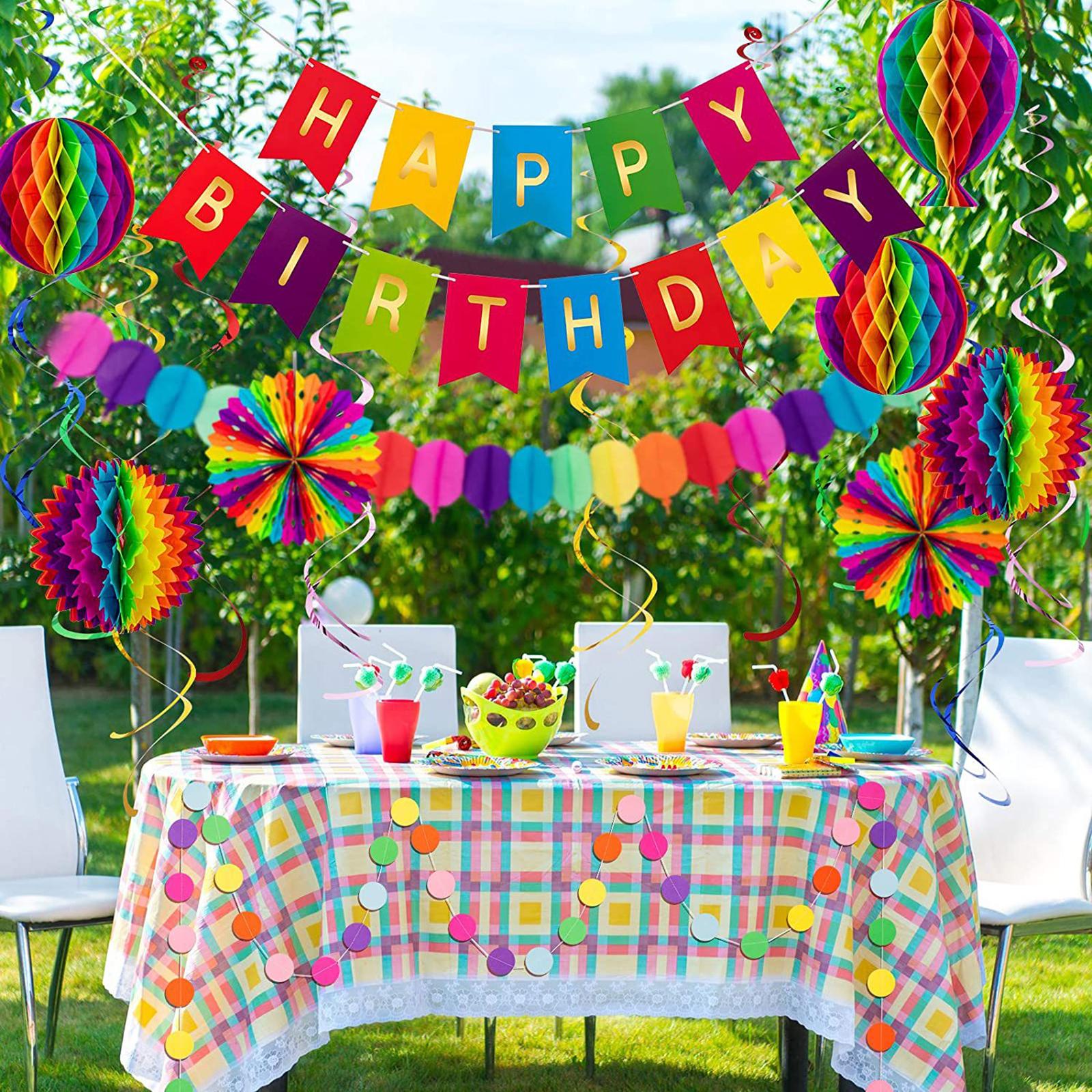 Romantic Happy Birthday Banner Flag Band Paper Fans Party Decor Colorful