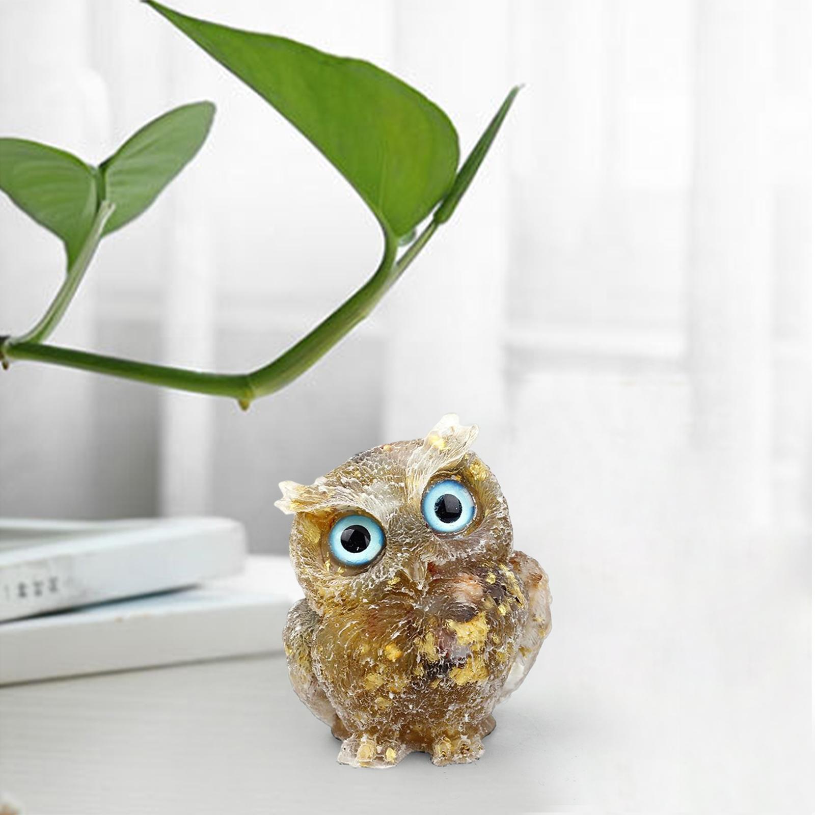 Natural Gravel Stone Resin Crystal filled Owl Animal Figurine A