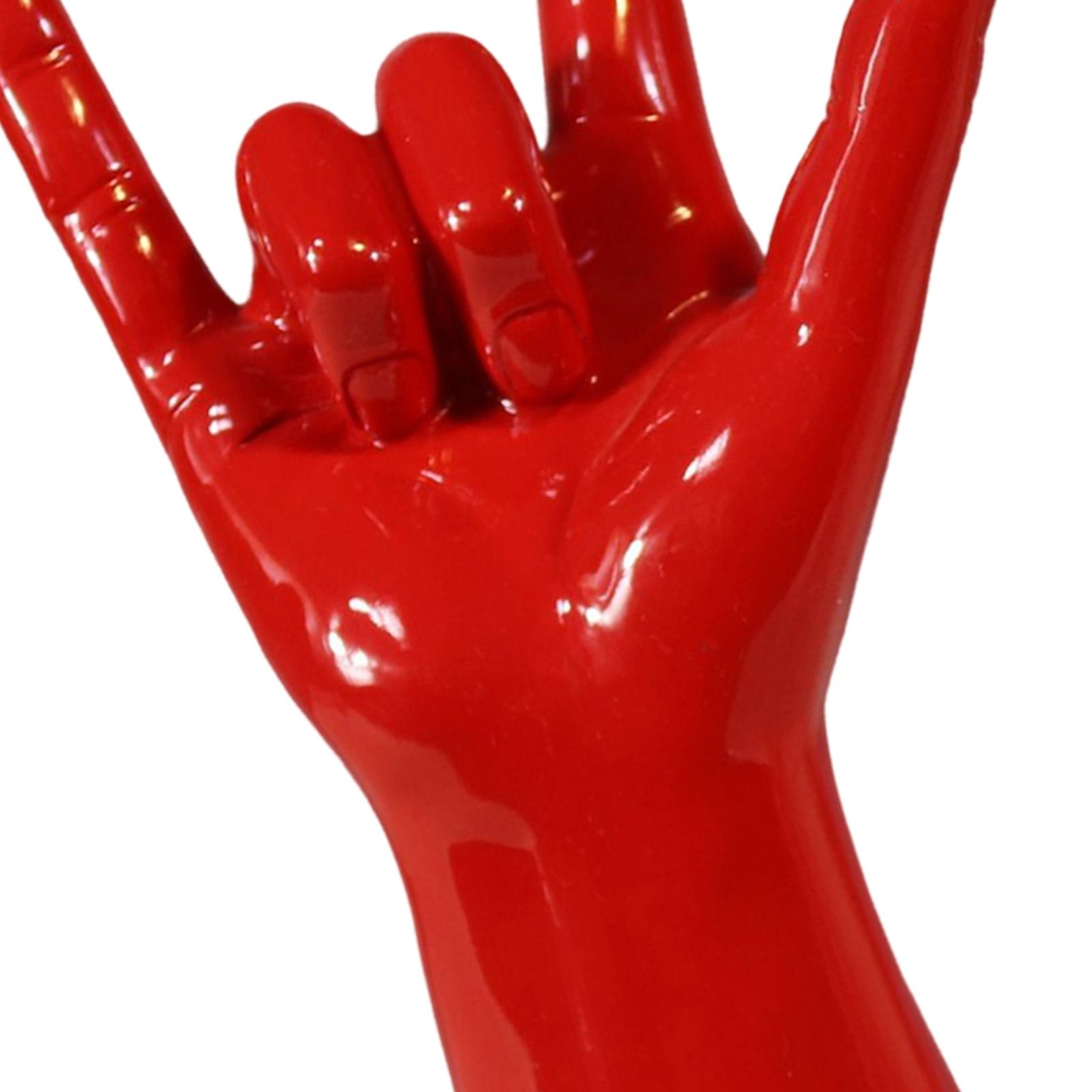 Rock Gesture Resin Statue Finger Sculpture Figurines Music Character Red