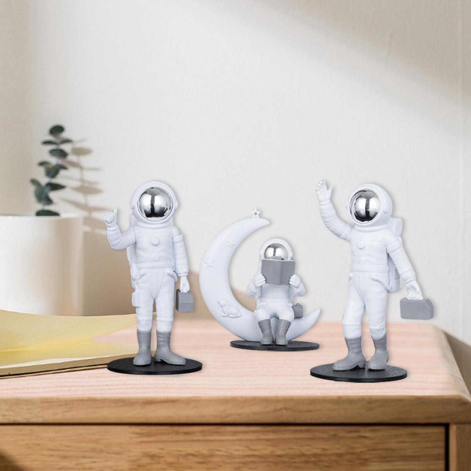 Set of 3pcs Astronaut Figurine Home Decor Statue Sculpture Decor Silver