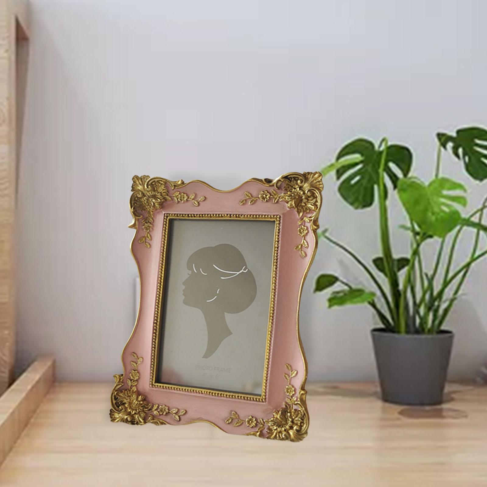 Rectangle Carved Flower Picture Display Frame 3.8x5.4inch Inner Frame Pink