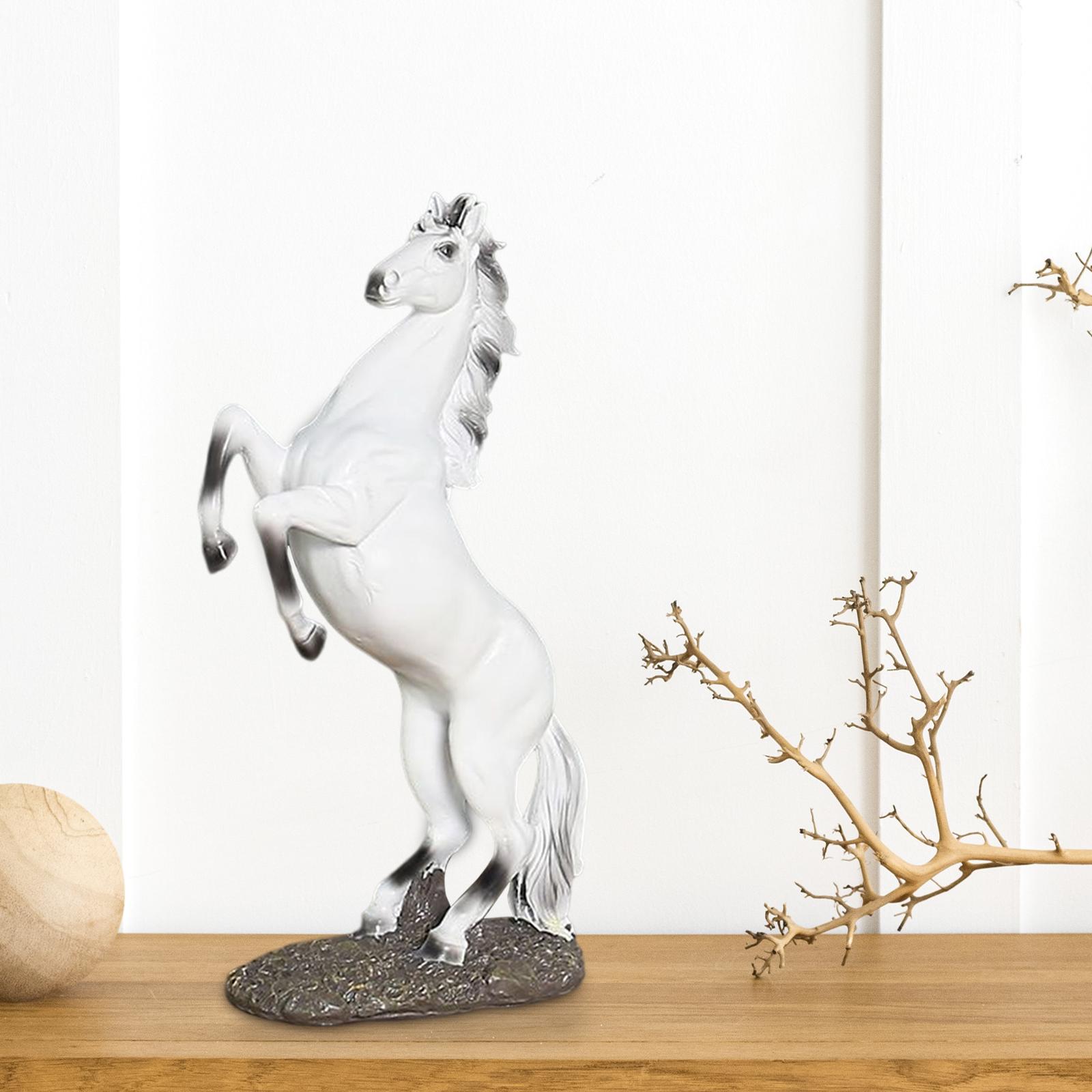 Standing Horse Resin Statue Rearing Horse Art Figurine Sculpture White