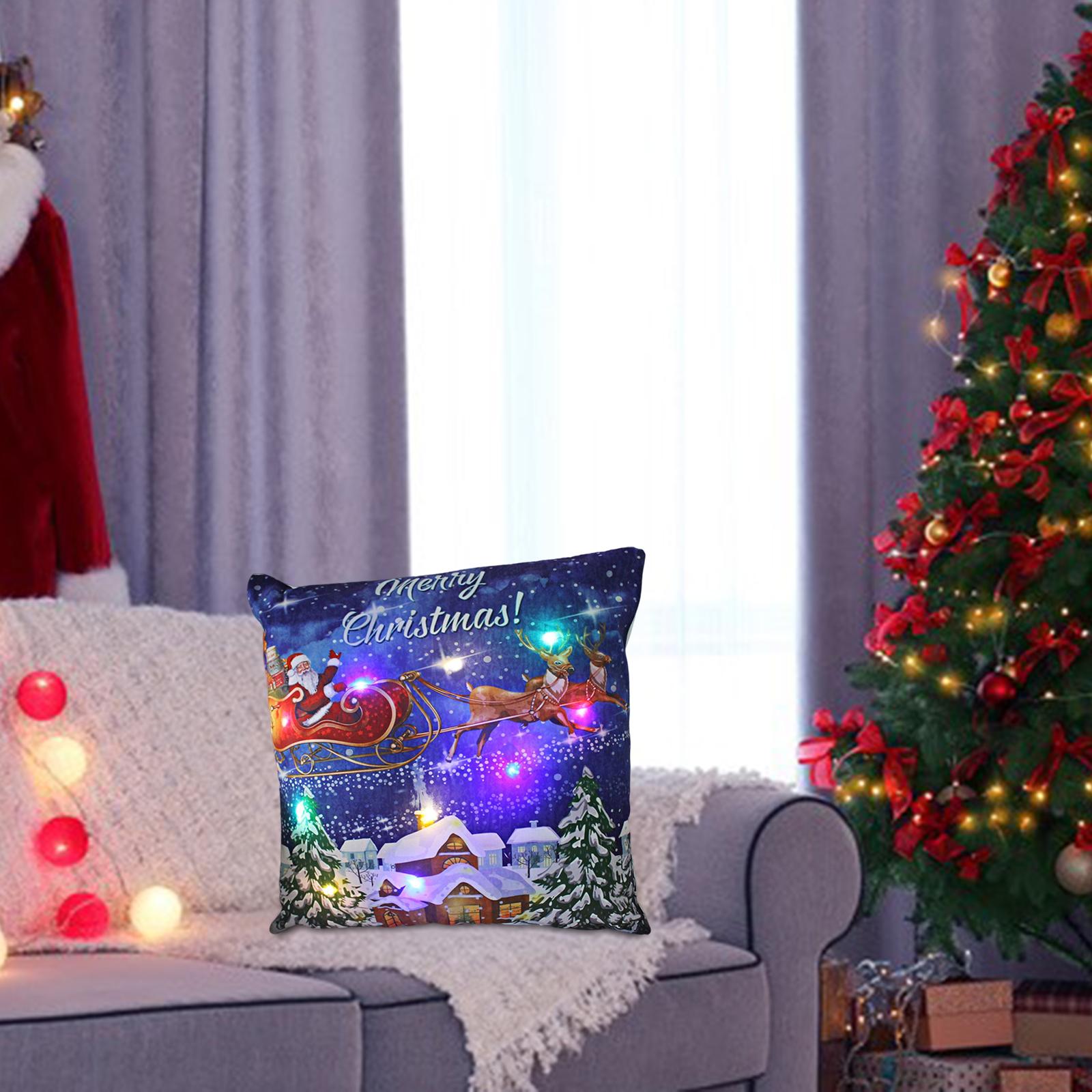 Christmas Pillow Cover Pillowcase LED Light Case Home Living Room Style G