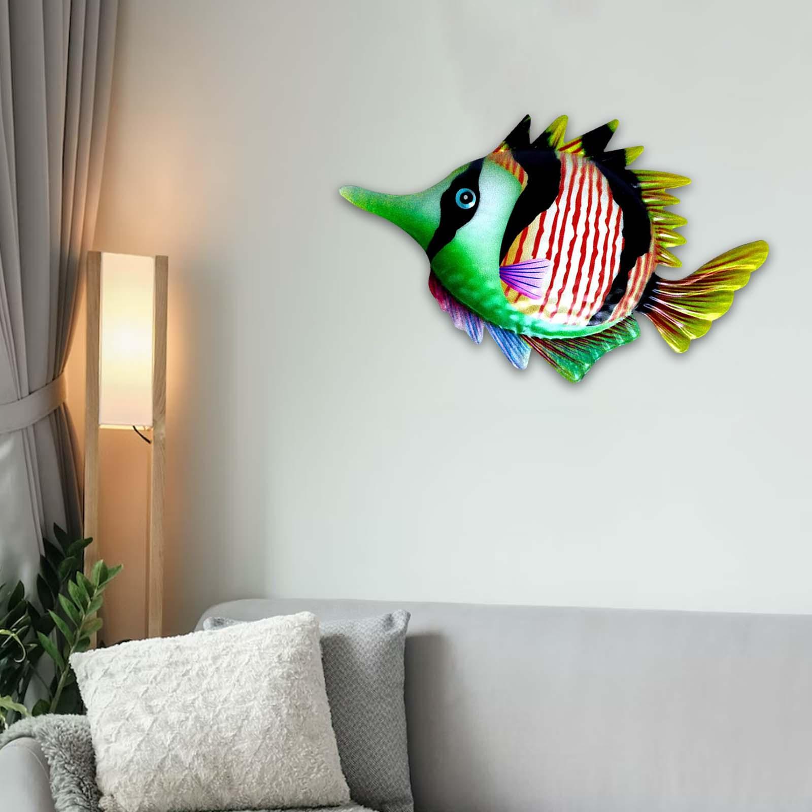 Hand Painted fish Wall Decor Tropical Fish Sculpture for Decorations Green