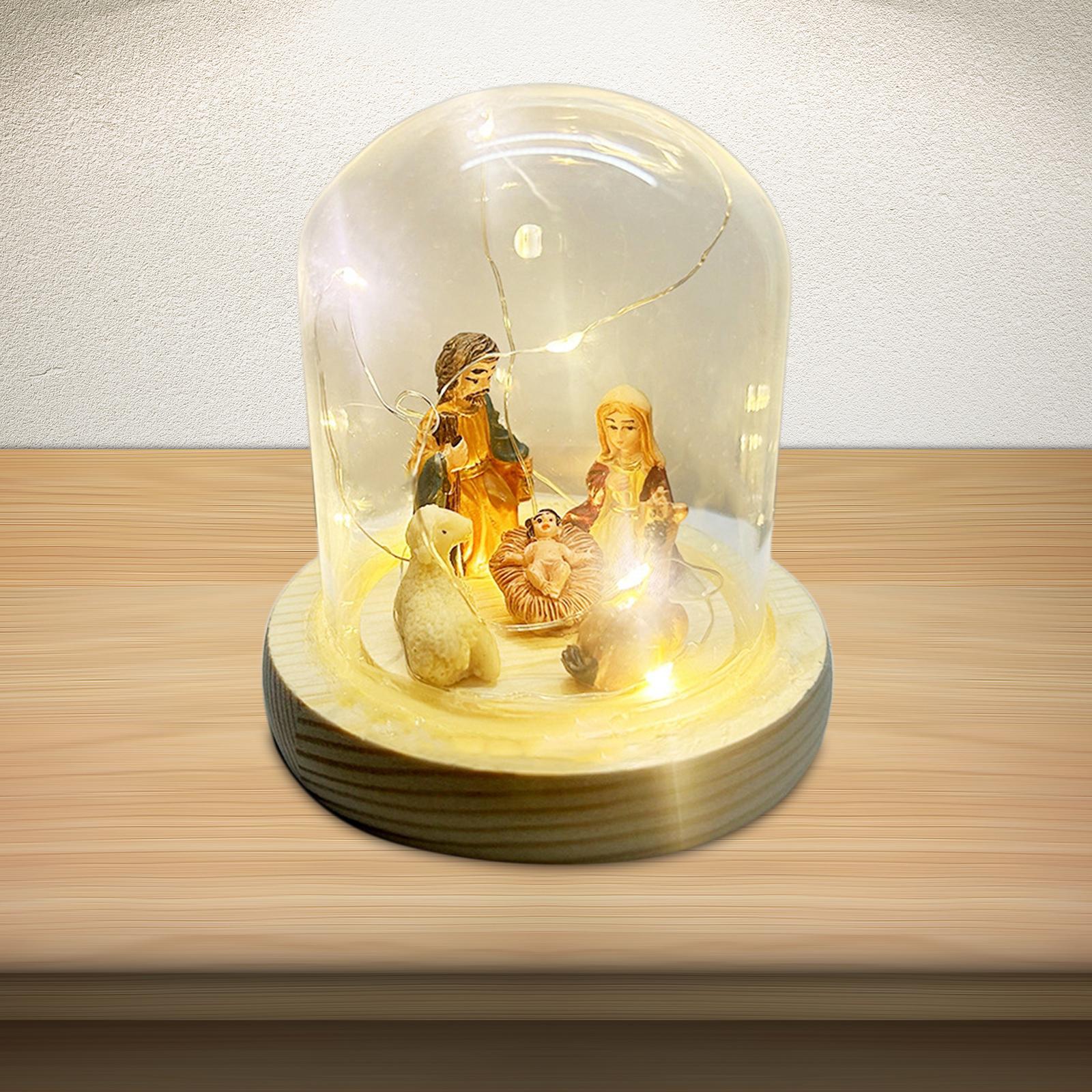 Nativity Scene with LED Lights Birth of Jesus Manger Miniatures for Desktop