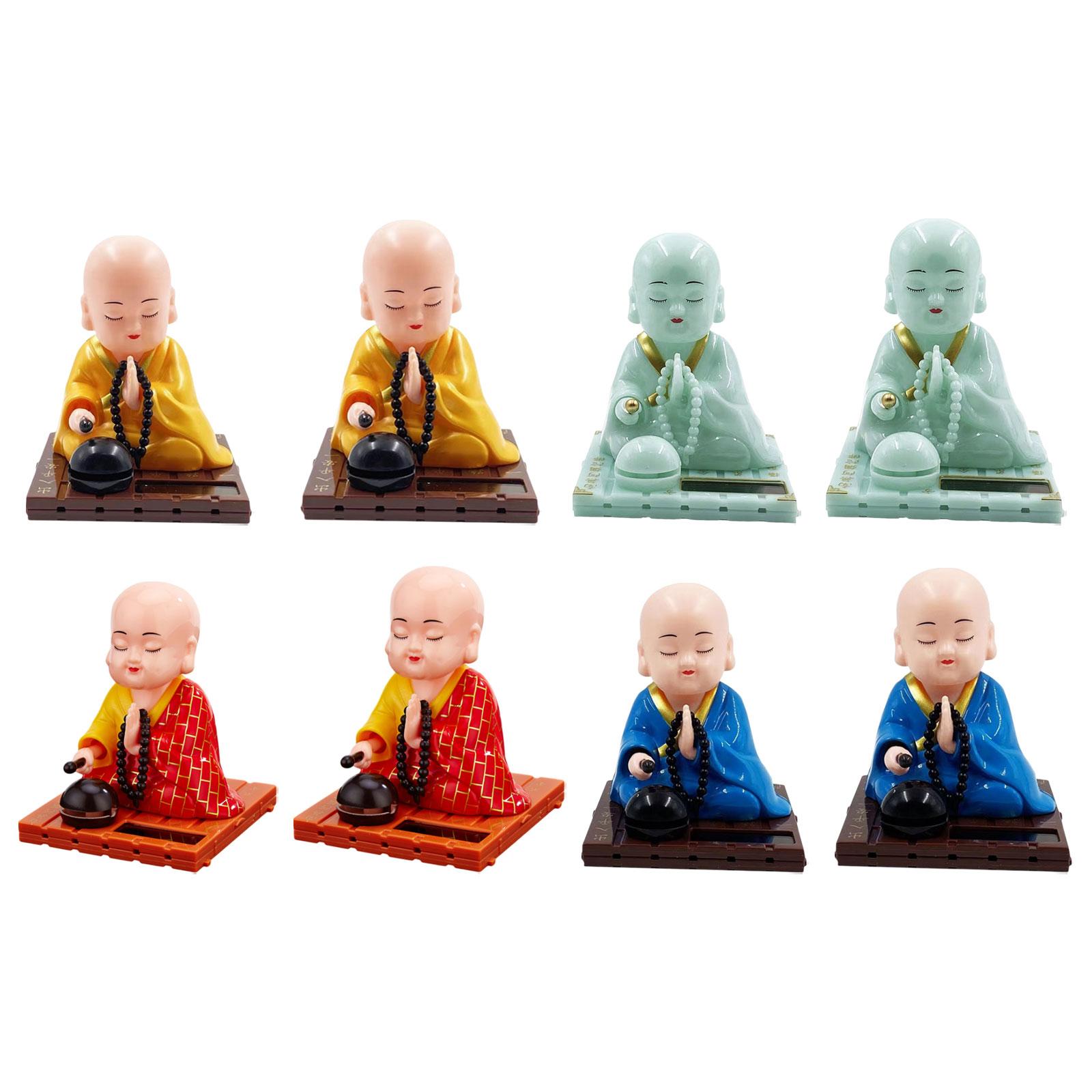 Little Monk Figurine Solar Powered Car Toy Bobble Head Toy Car Ornament S Red
