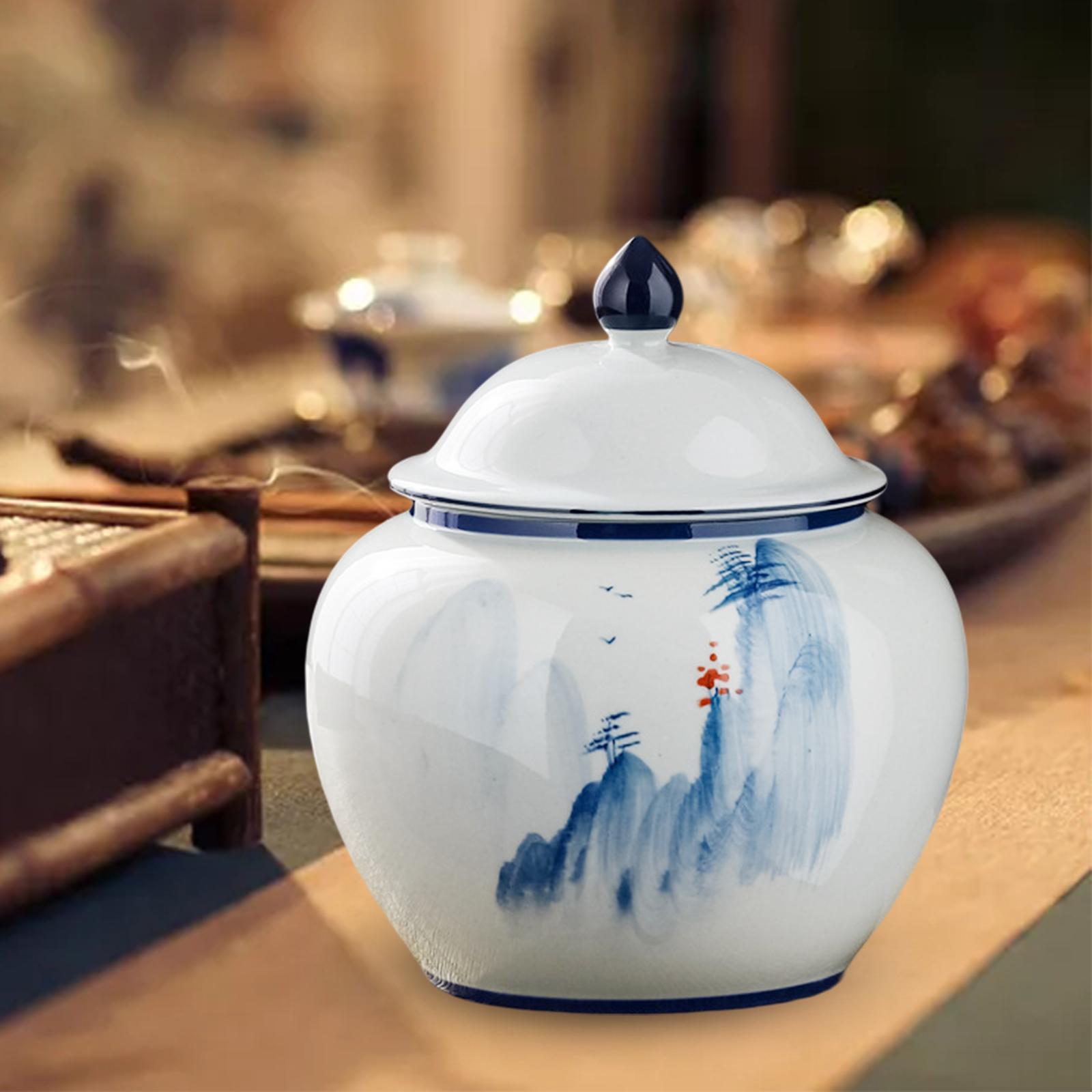 Porcelain Ginger Jar Temple Jar 13.3x16cm Storage Jar with Lid Glazed Enamel Hill