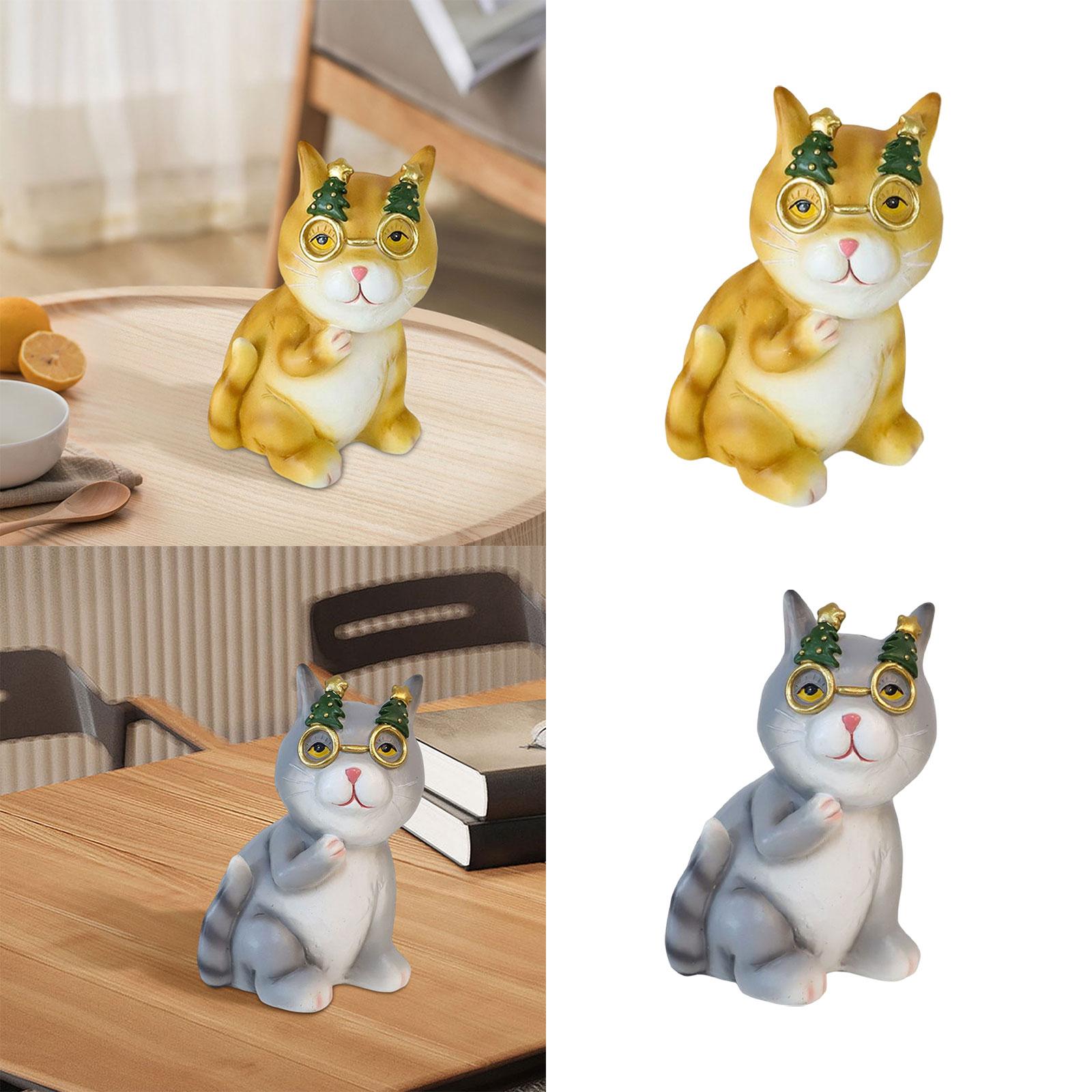 Garden Animal Statue Collectible Cat Statue for Decoration Cabinet Bookshelf Yellow 