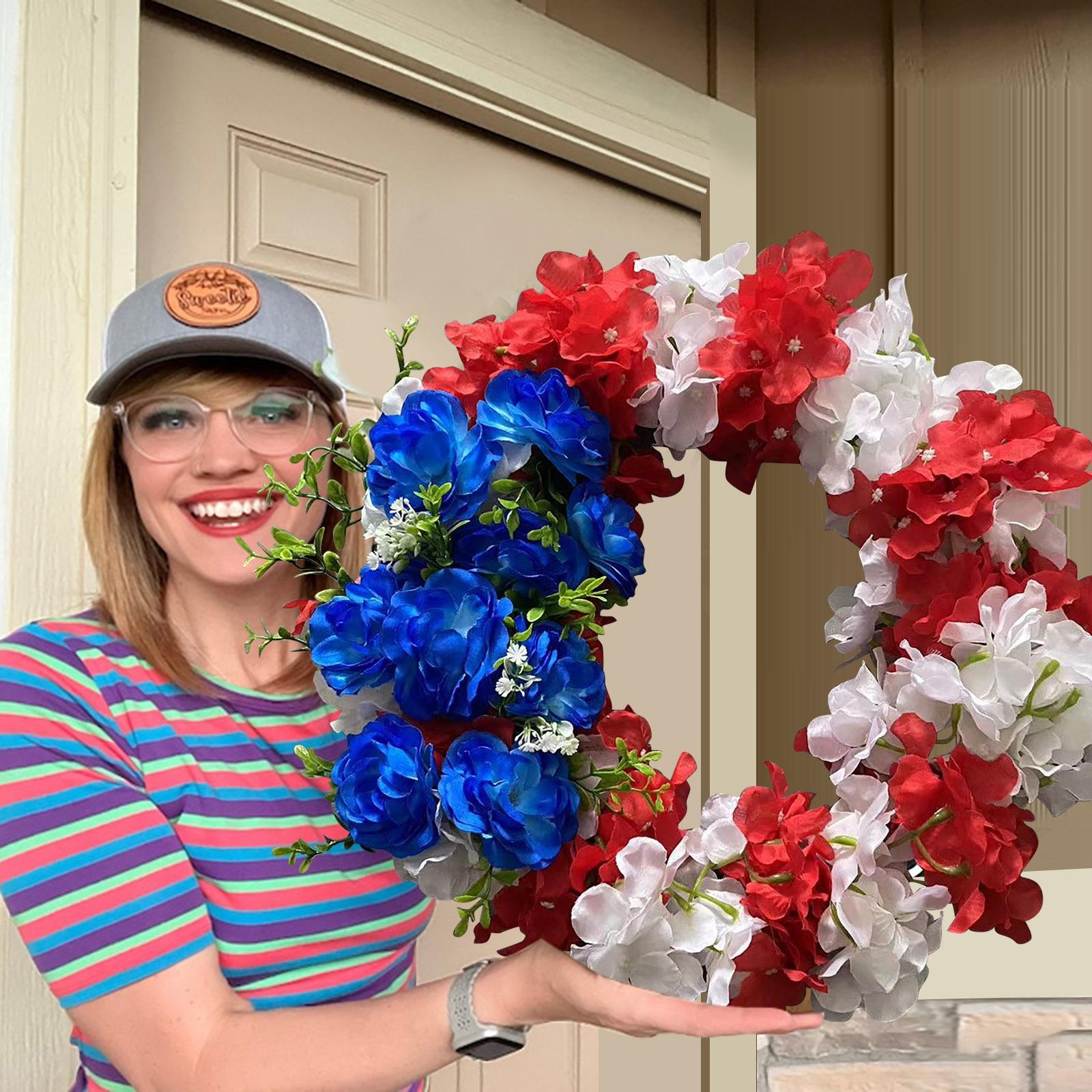 4TH of July Wreath Patriotic Independence Day Wreath for Window Outside