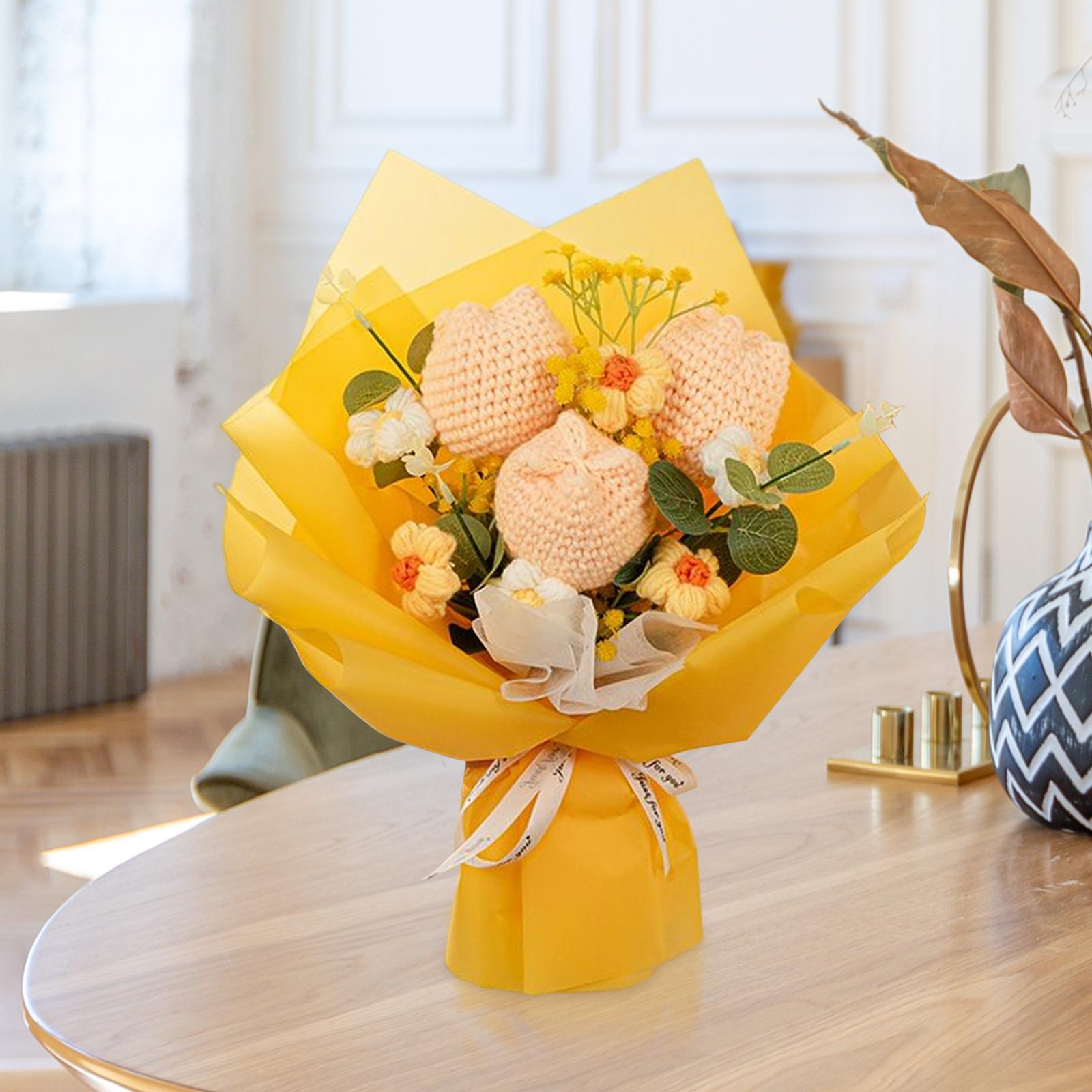 Crochet Flower Bouquet Tulips Artificial Flowers for Home Thanksgiving Party Yellow