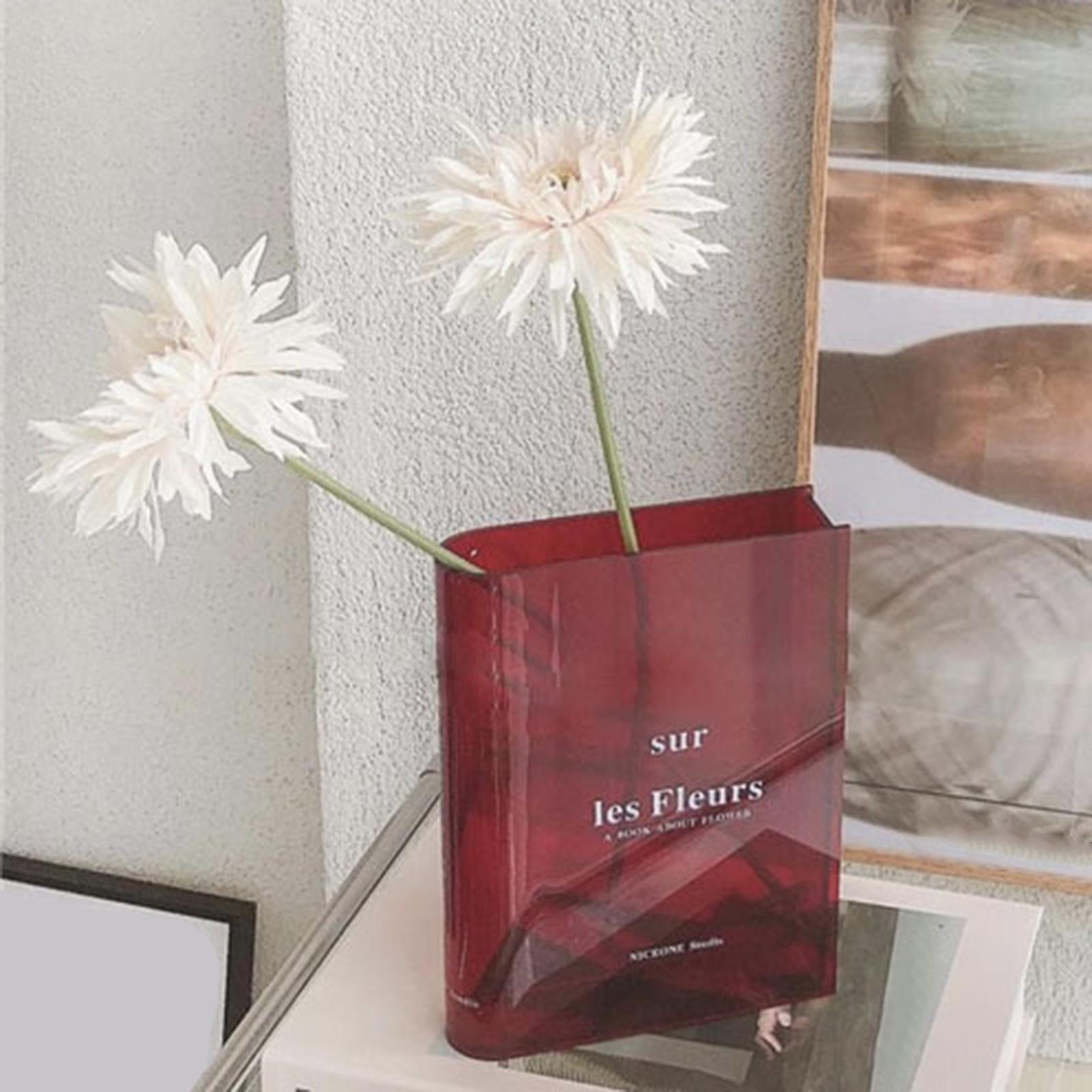 Book Vase Modern Flower Vase for Kitchen Bookshelf Bouquet Holder red