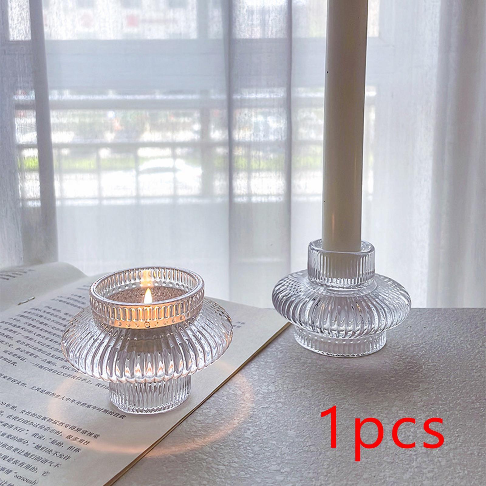 Pillar Candle Stand Candlestick Glass Candle Holder for Party Church Holiday