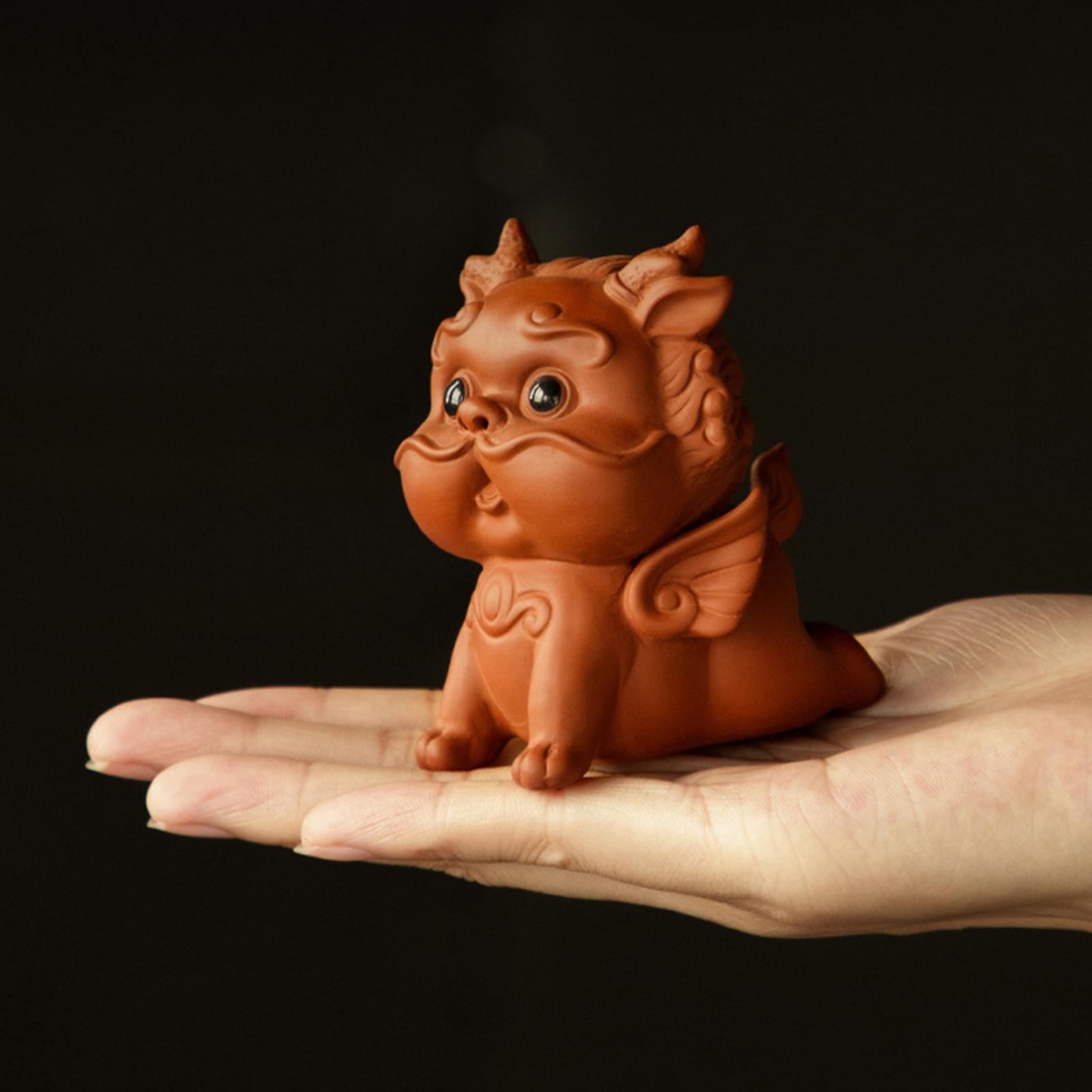 Pixiu Figurine Tea Pet Sculpture Small Pixiu Statue for Bedroom Office Table Red Clay
