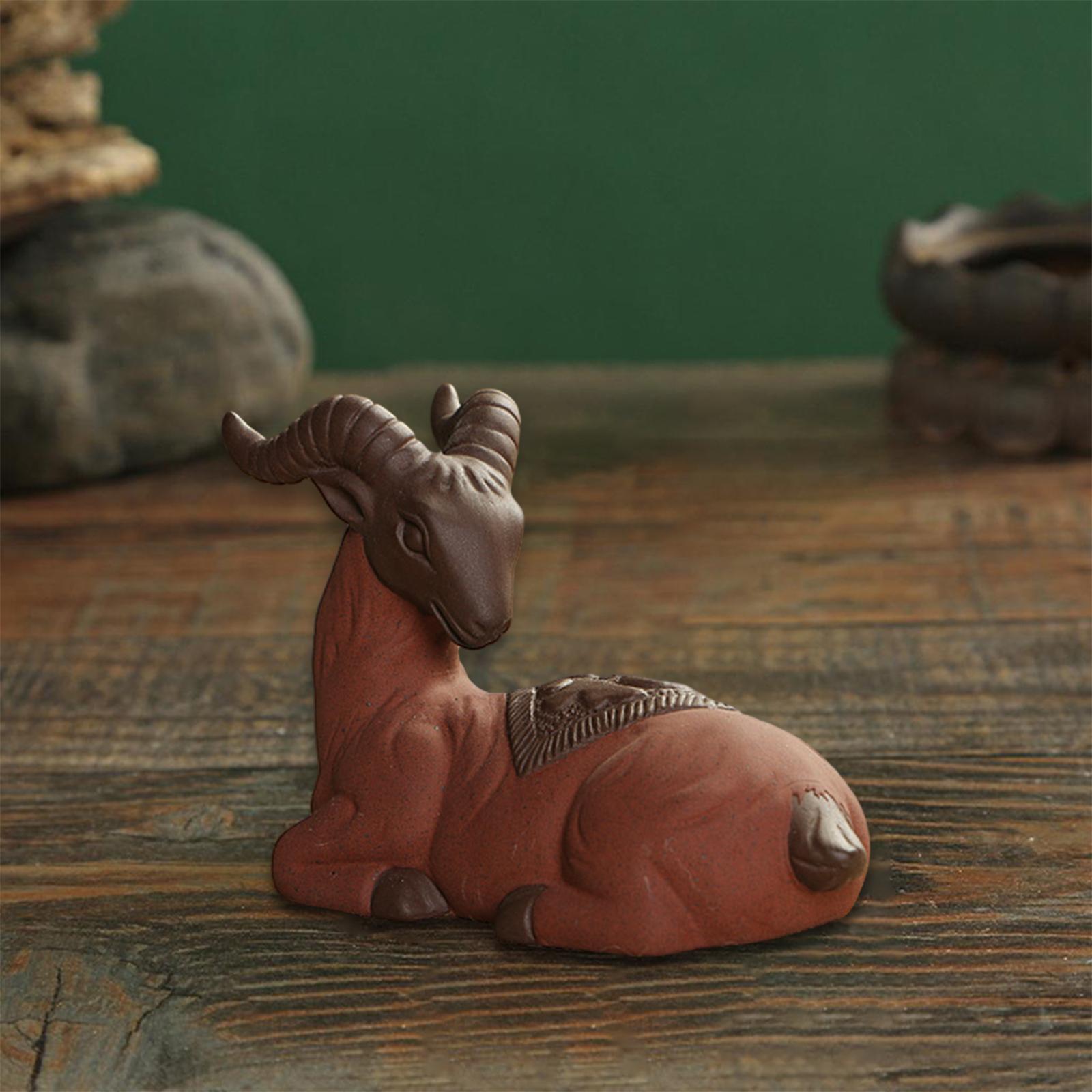 Clay Goat Mini Tea Pet Figurine Cute DIY Terrarium Crafts for Home or Office Female Goat