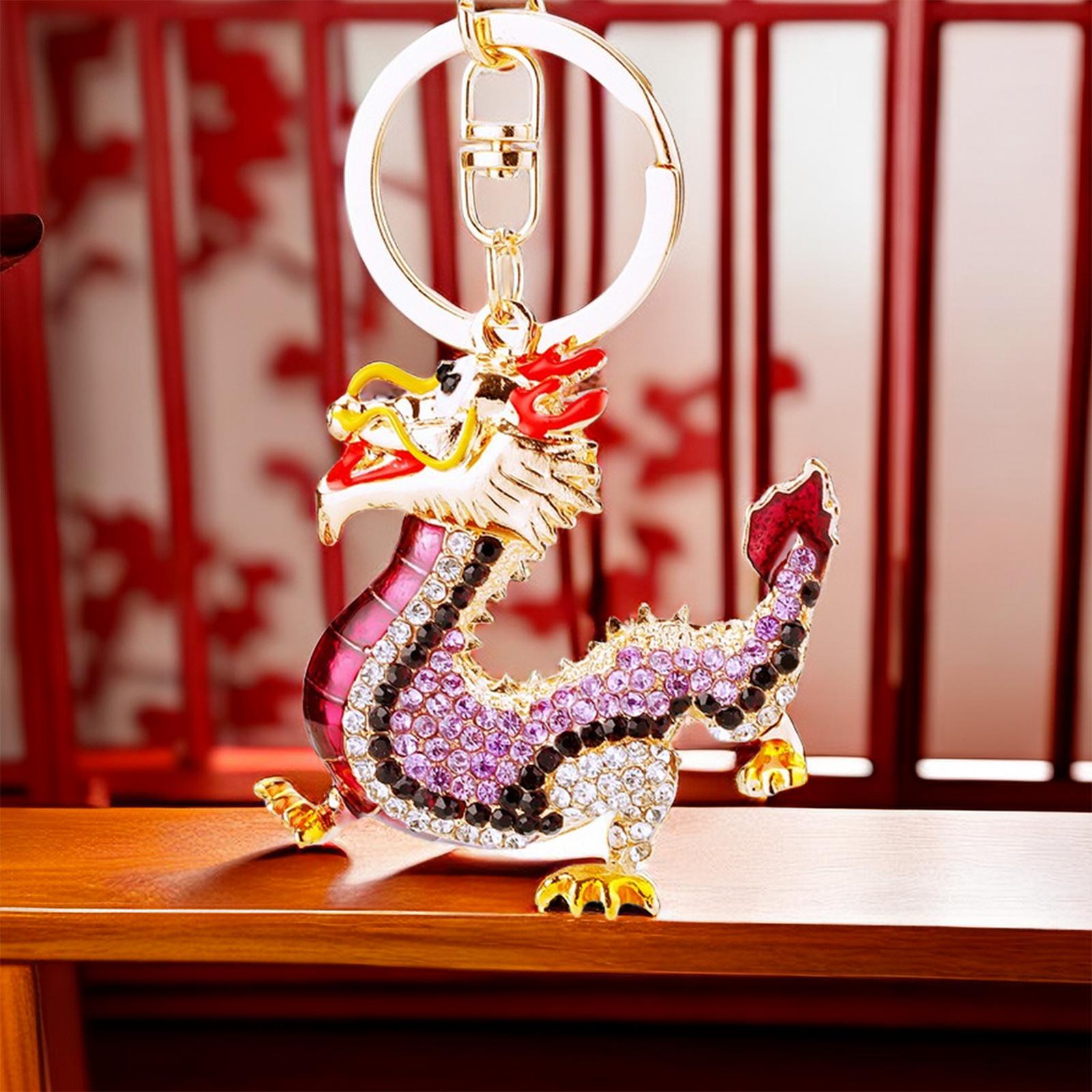 3xChinese Dragon Keychain Wallet Purse Phone Gift New Year Rhinestone Keychain Violet