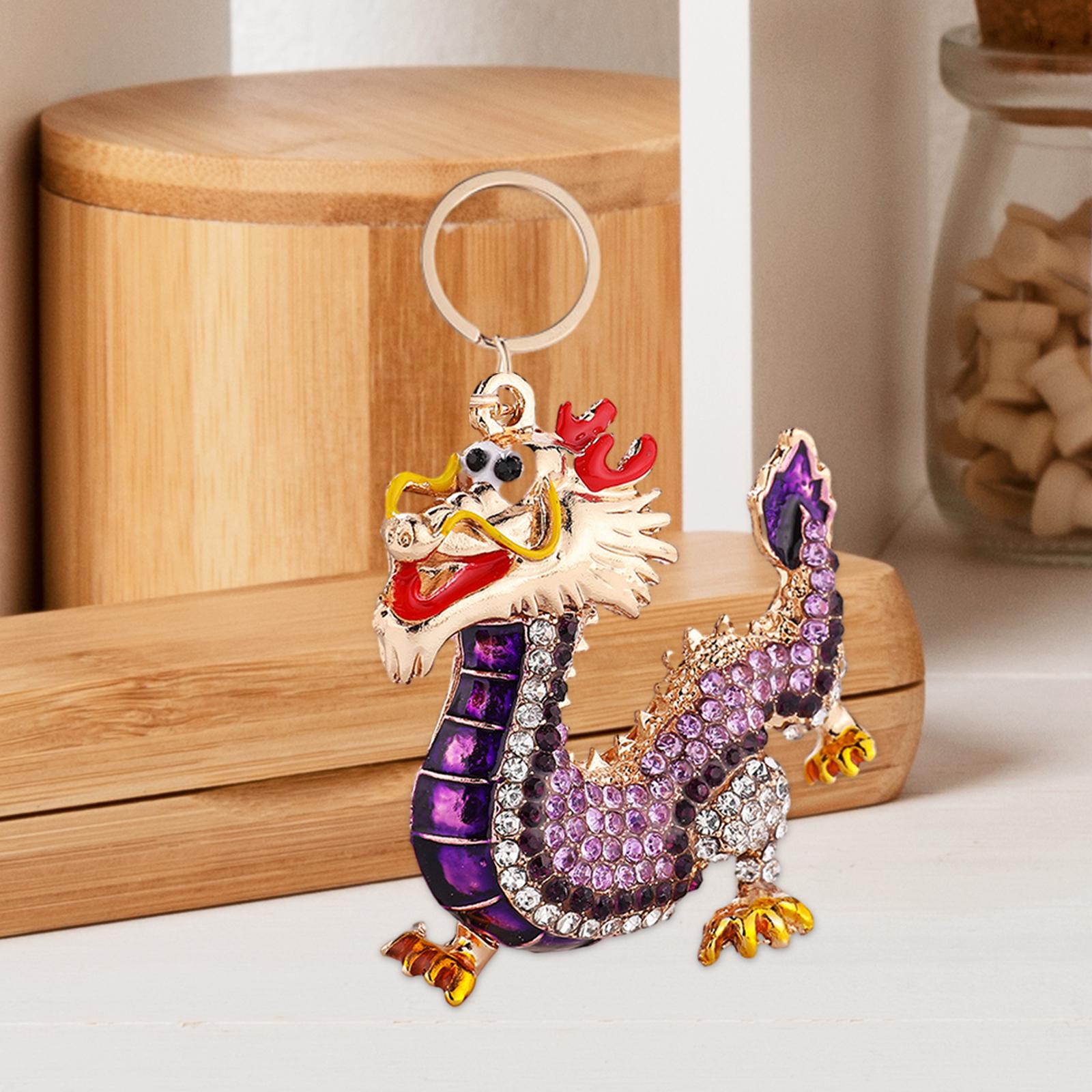 Chinese Dragon Keychain Wallet Purse Phone Gift New Year Rhinestone Keychain Violet
