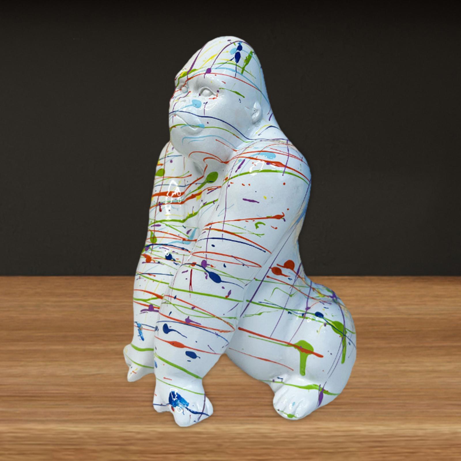 Gorilla Sculpture Collectible Modern Statue for Office Bookshelf Centerpiece White