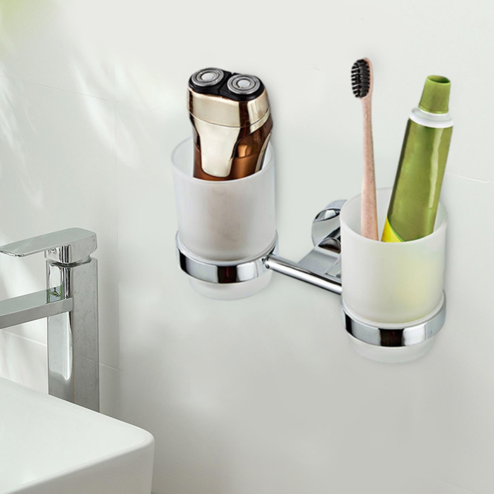 Toothbrush Holder Double Wall Mounted Toothpaste Tumbler Stand for Cosmetics