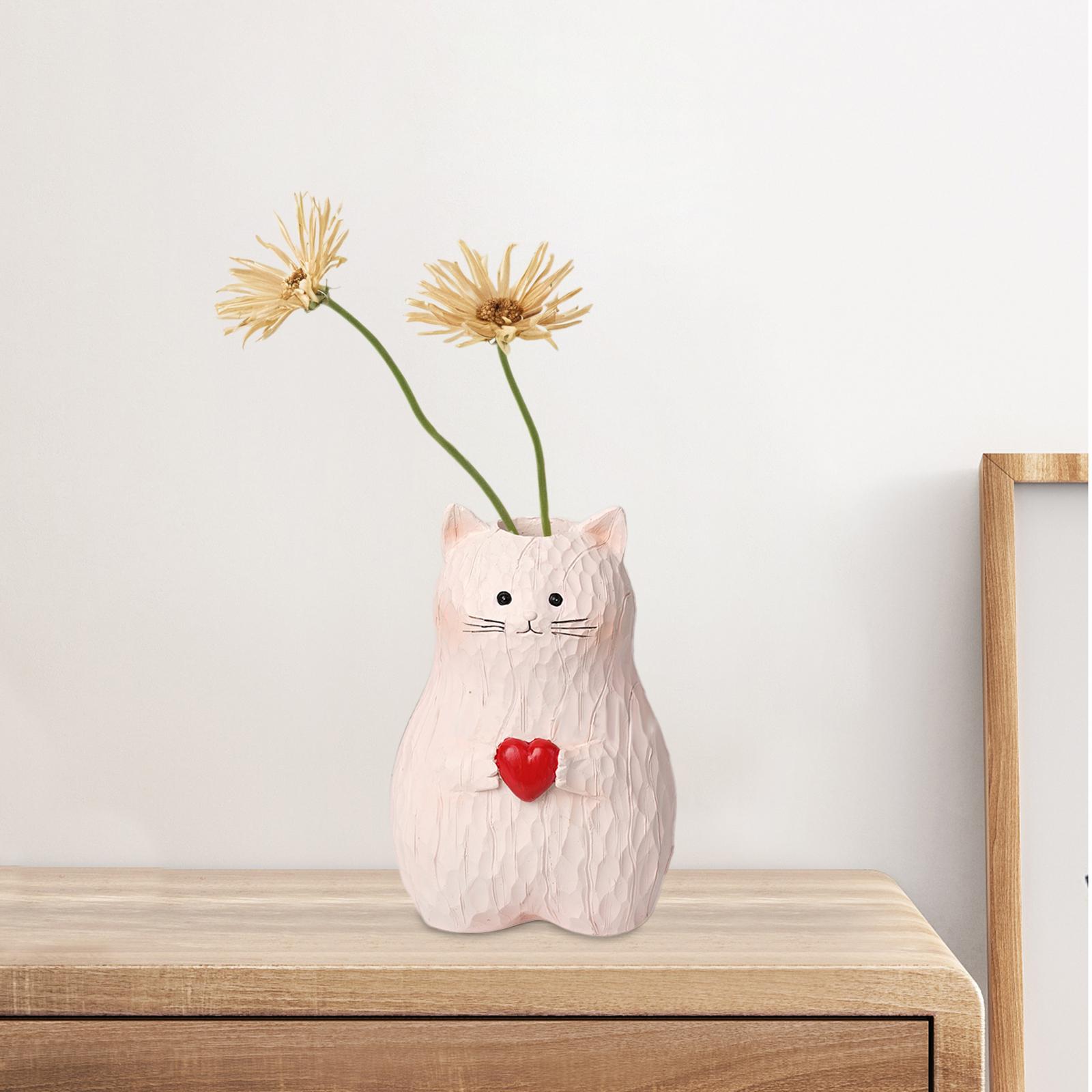 Handmade Cat Vase Art Crafts Flower Arrangement for Wedding Desktop Bathroom