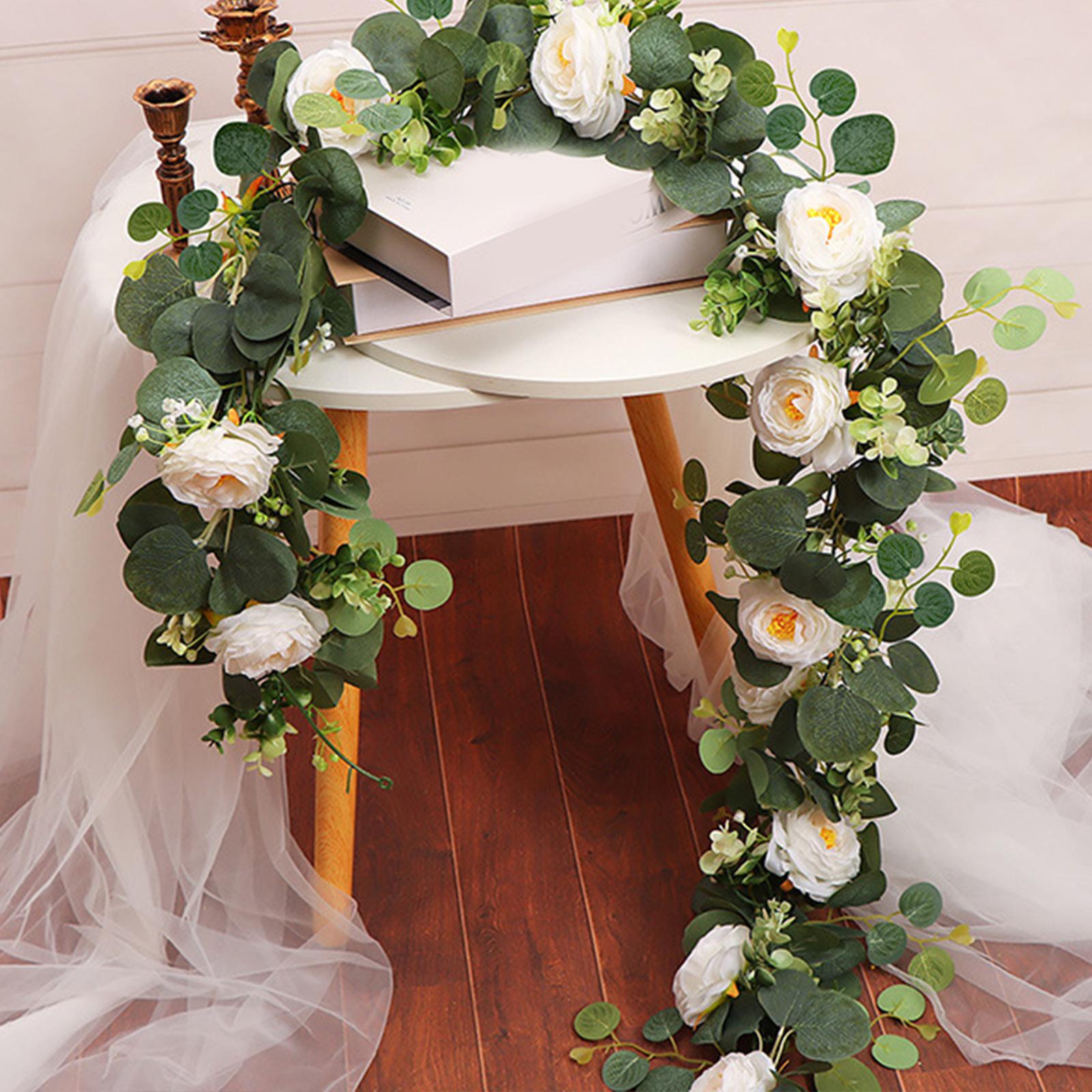 Artificial Green Leaf Vines Eucalyptus Garland with Flowers for Holiday Wall