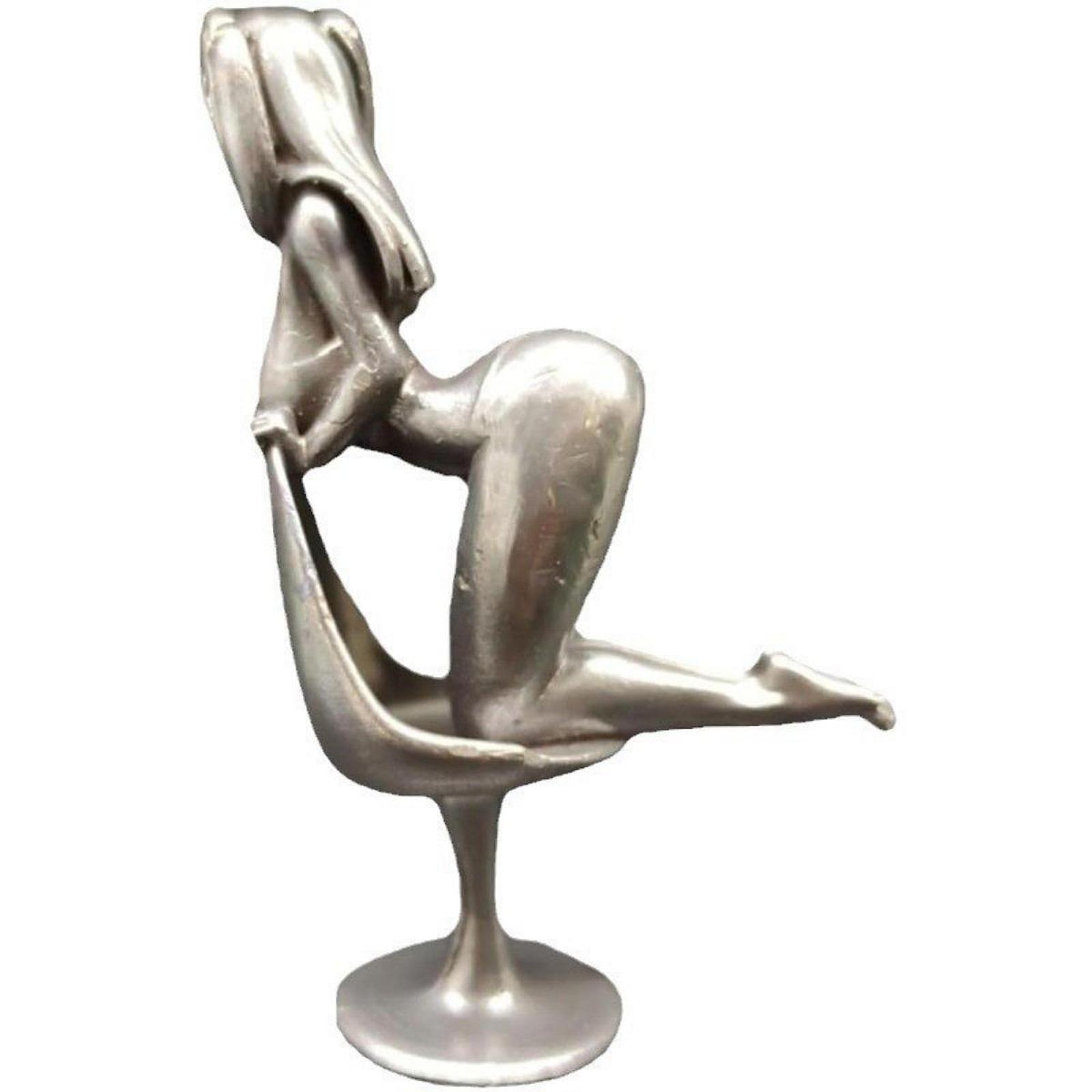 Girl Mini Statue Resin Sculpture Desk Figure Cabinet Miniature Girl Figurine Argent