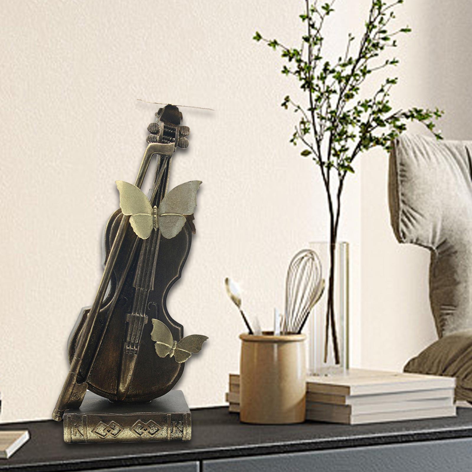 Violin Sculpture Resin Figurine Novelty Ornament for Cabinetf Office Bedroom