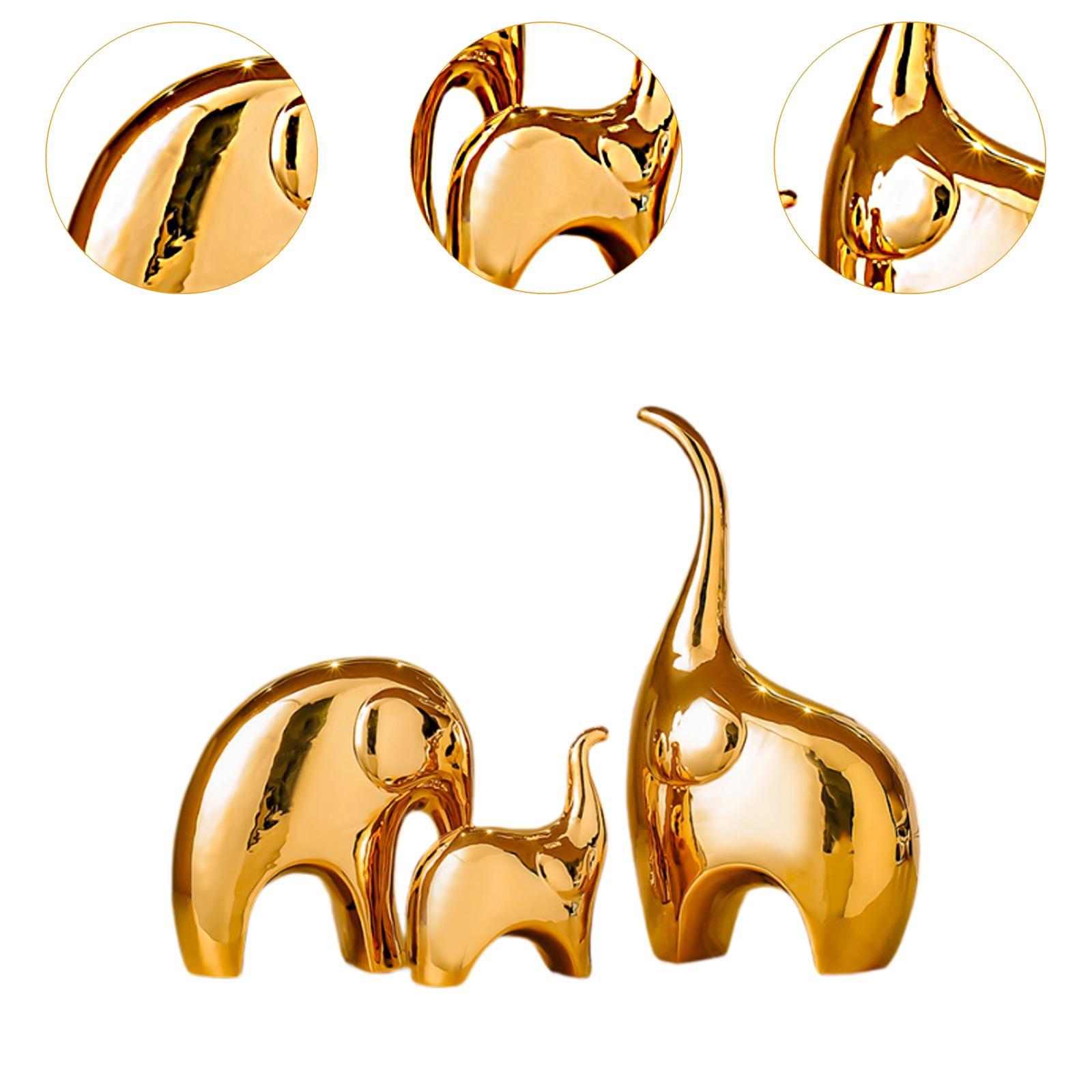 Elephant Statue Gift Crafts Ceramic Figurine for Desktop Office Housewarming Gold