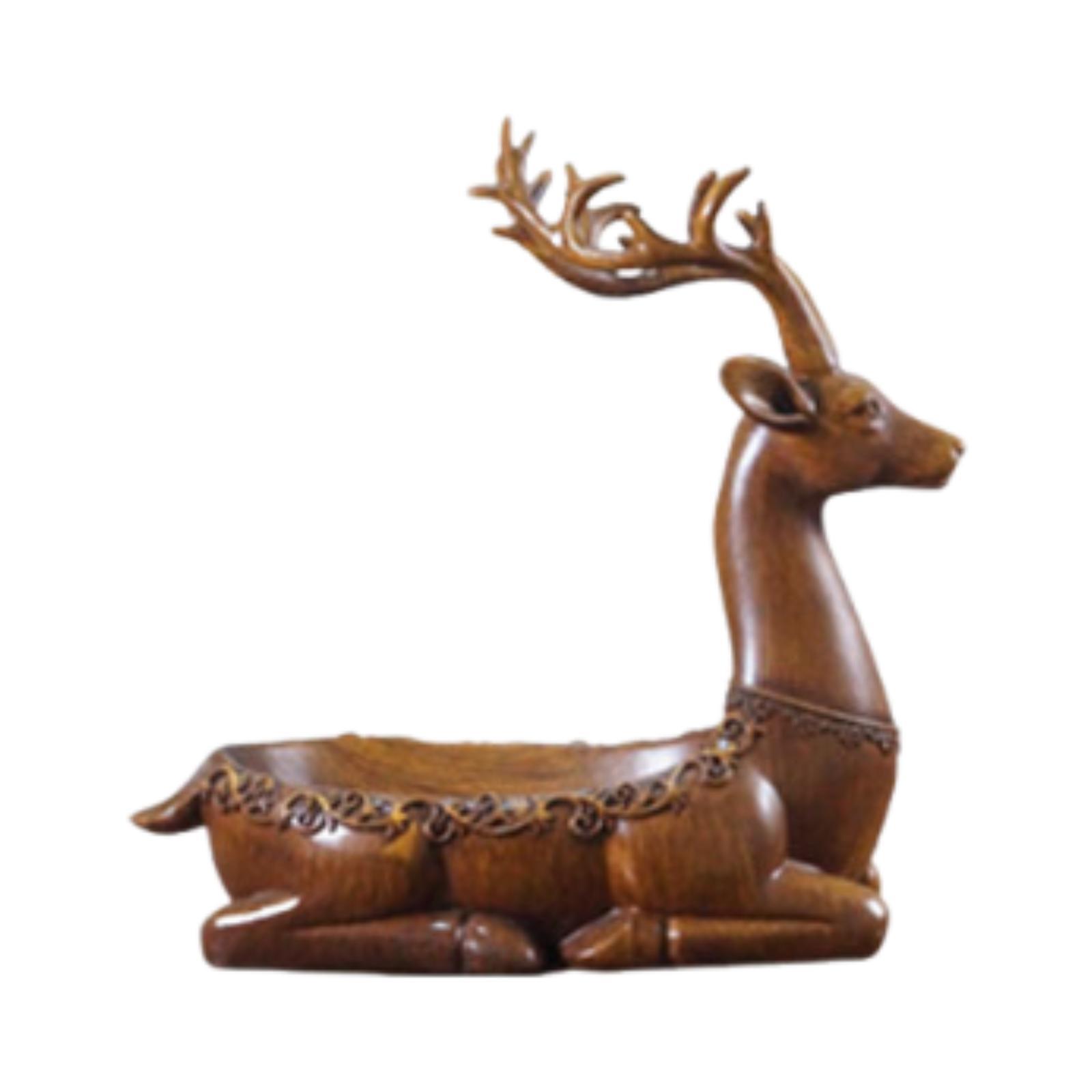 Deer Statue Resin Sculpture Tray Brown