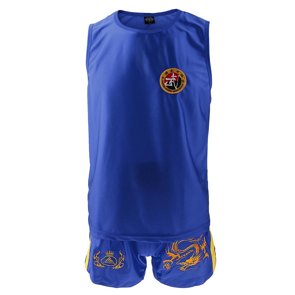 Boxing Martial Arts MMA Clothes Dragon Embroidered Uniform Shorts Blue L
