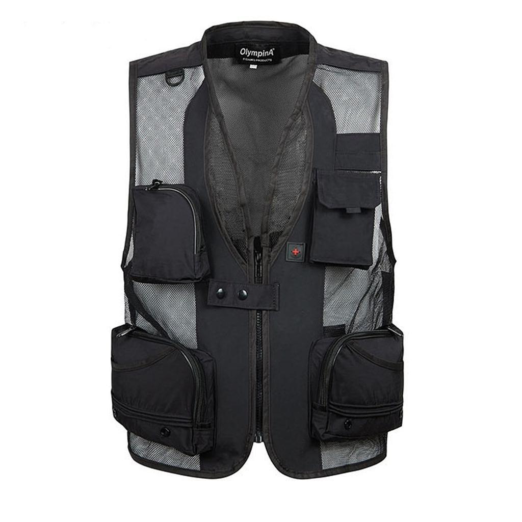 Multi-Pocket Fishing Mesh Vest Photography Quick-Dry Jacket 5XL Black