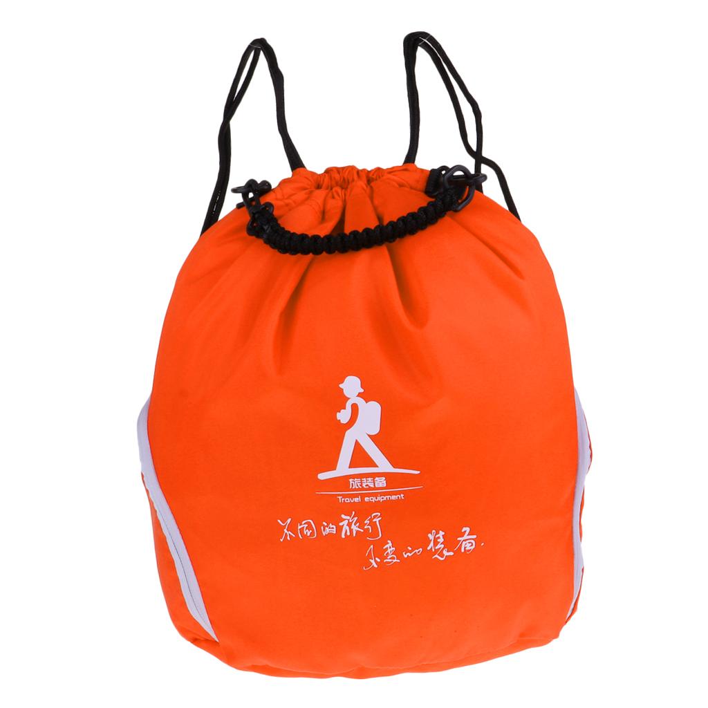 Unisex Bag Drawstring Sack Sport Travel Outdoor Backpack Orange 