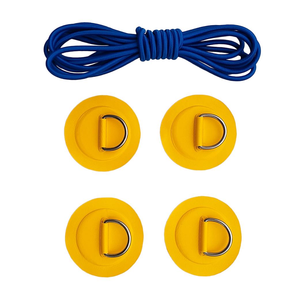 4 Pieces Inflatable Boat Kayak SUP D-ring Patch & Shock Bungee Cord Yellow