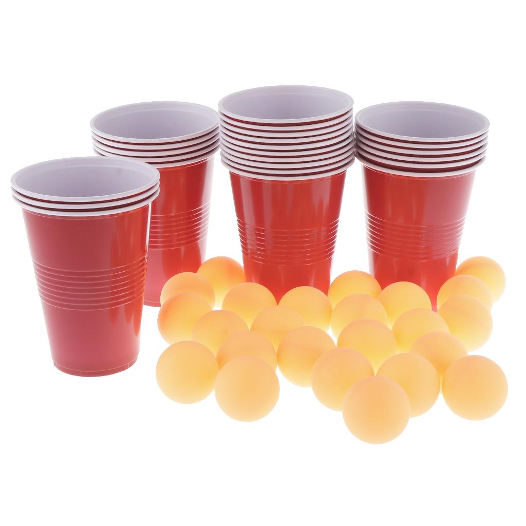 24 Red Cups & Yellow Ping Pong Balls Beer Pong Set Entertainment & Game