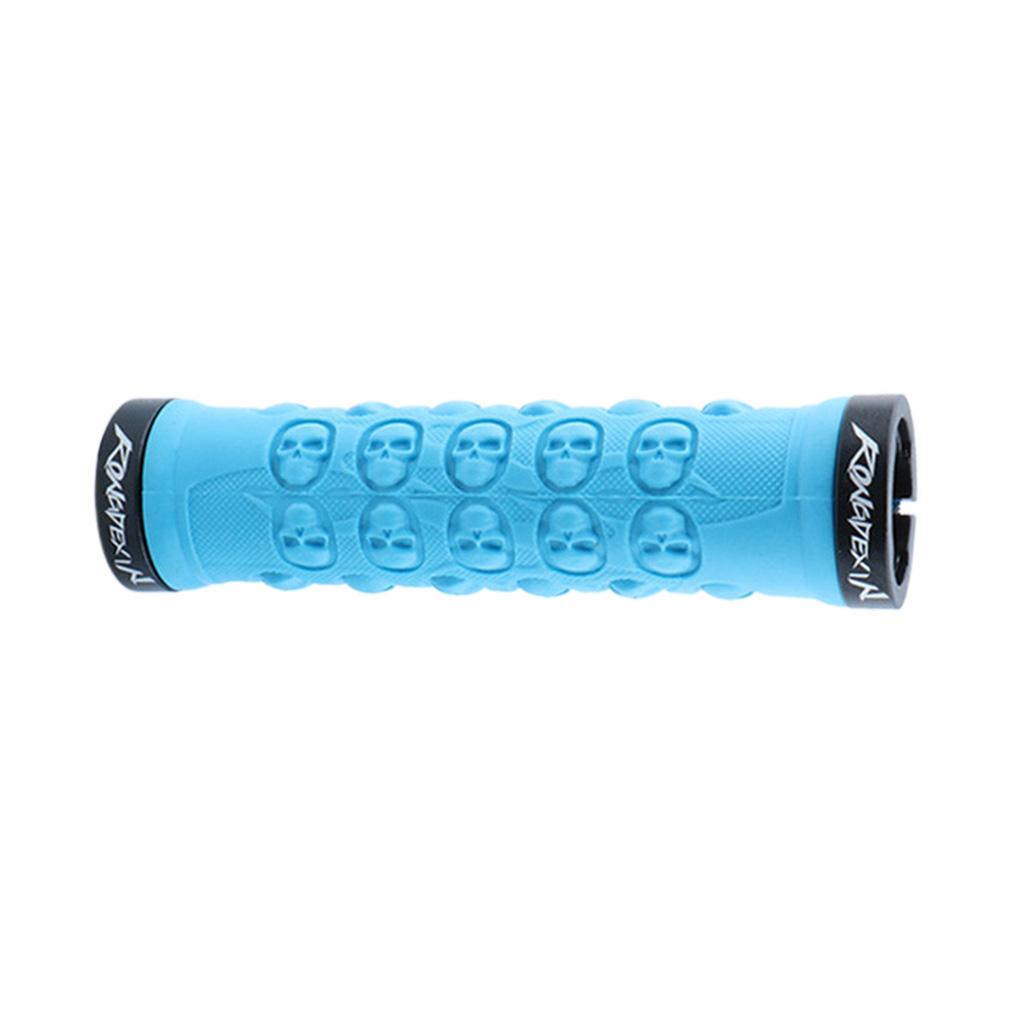 Bike Handlebar Sleeve Rubber Bicycle Lock on Anti slip Grip Blue Skull