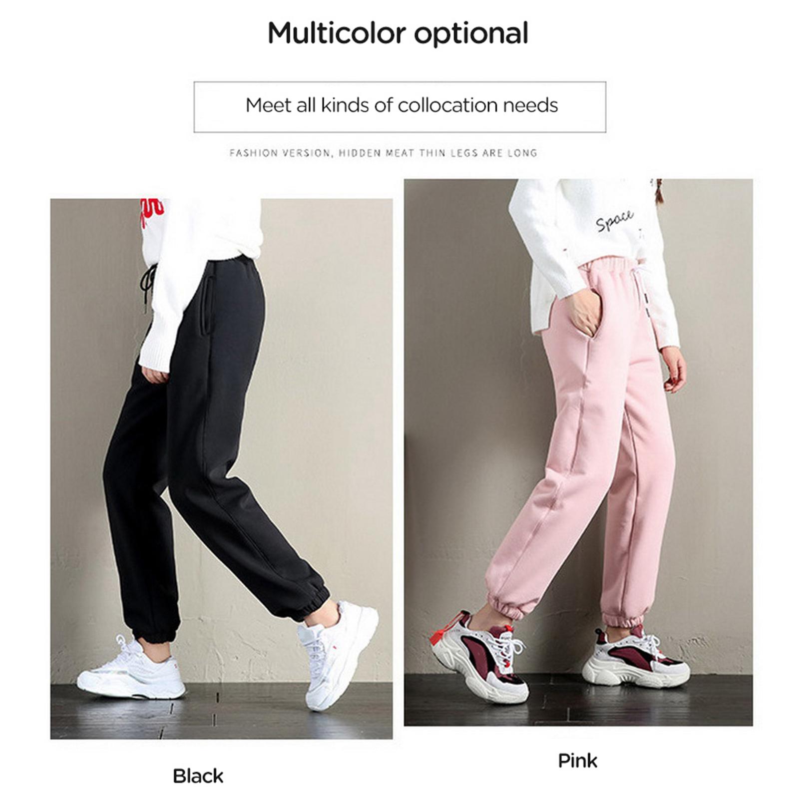 Womens Sweatpants Fleece Lining Jogger Pants Casual Harem Trouser Pink S