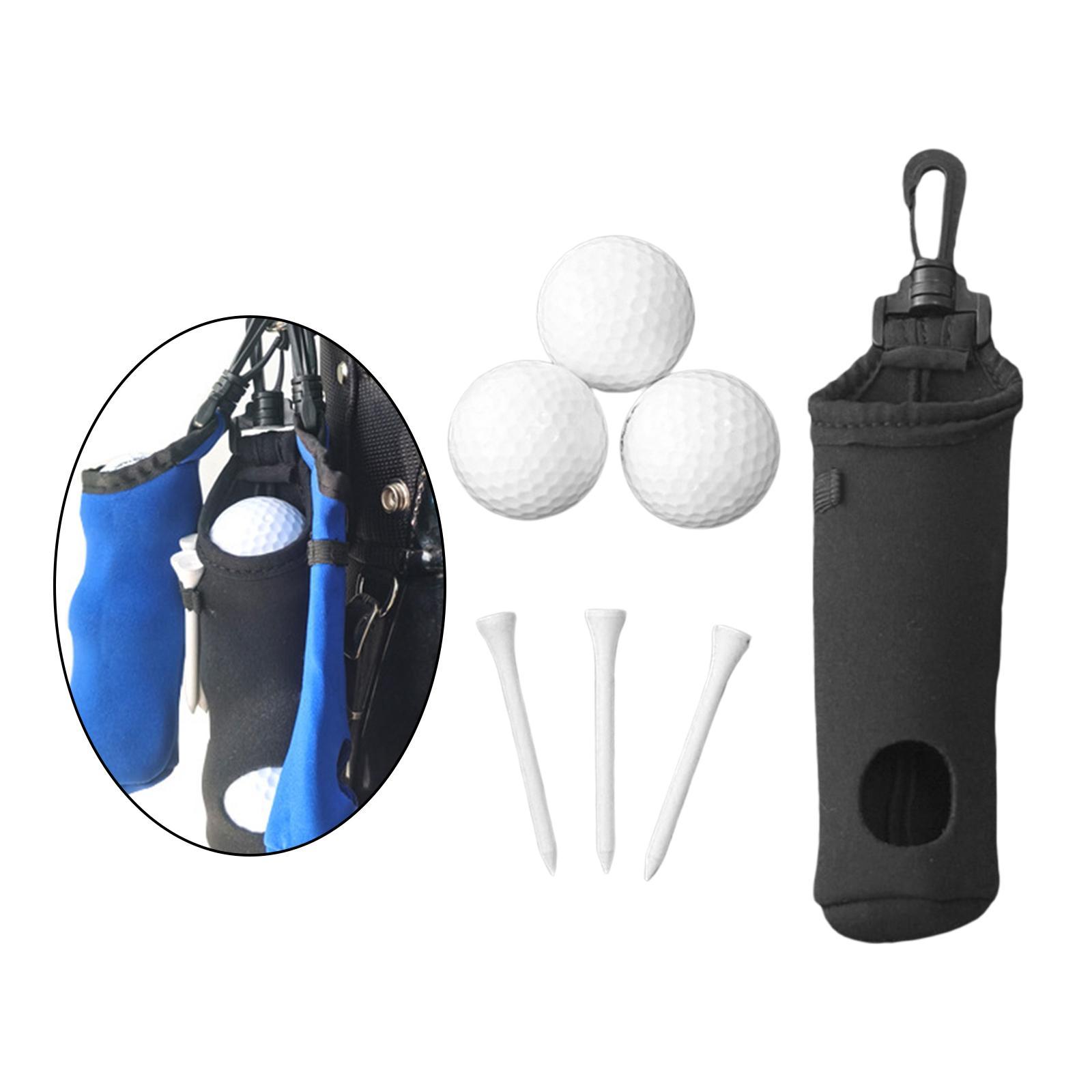 Golf Ball Carry Bag with Hook for 3 Golf Ball 3 Tees Waist Pouch Black Set
