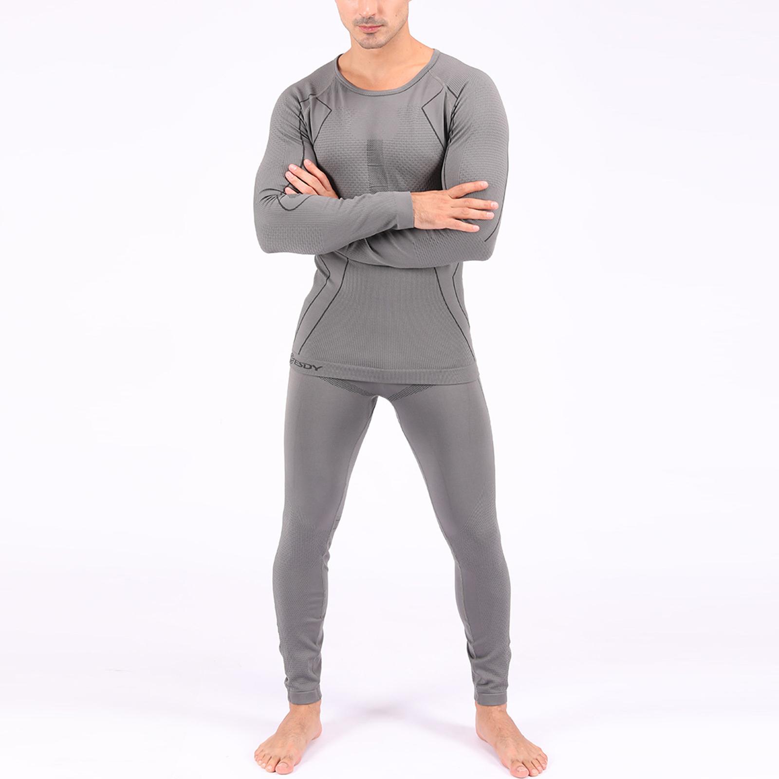 Winter Thermal Underwear Men Long Sleeve Sweat Leggings Quick Dry L grey