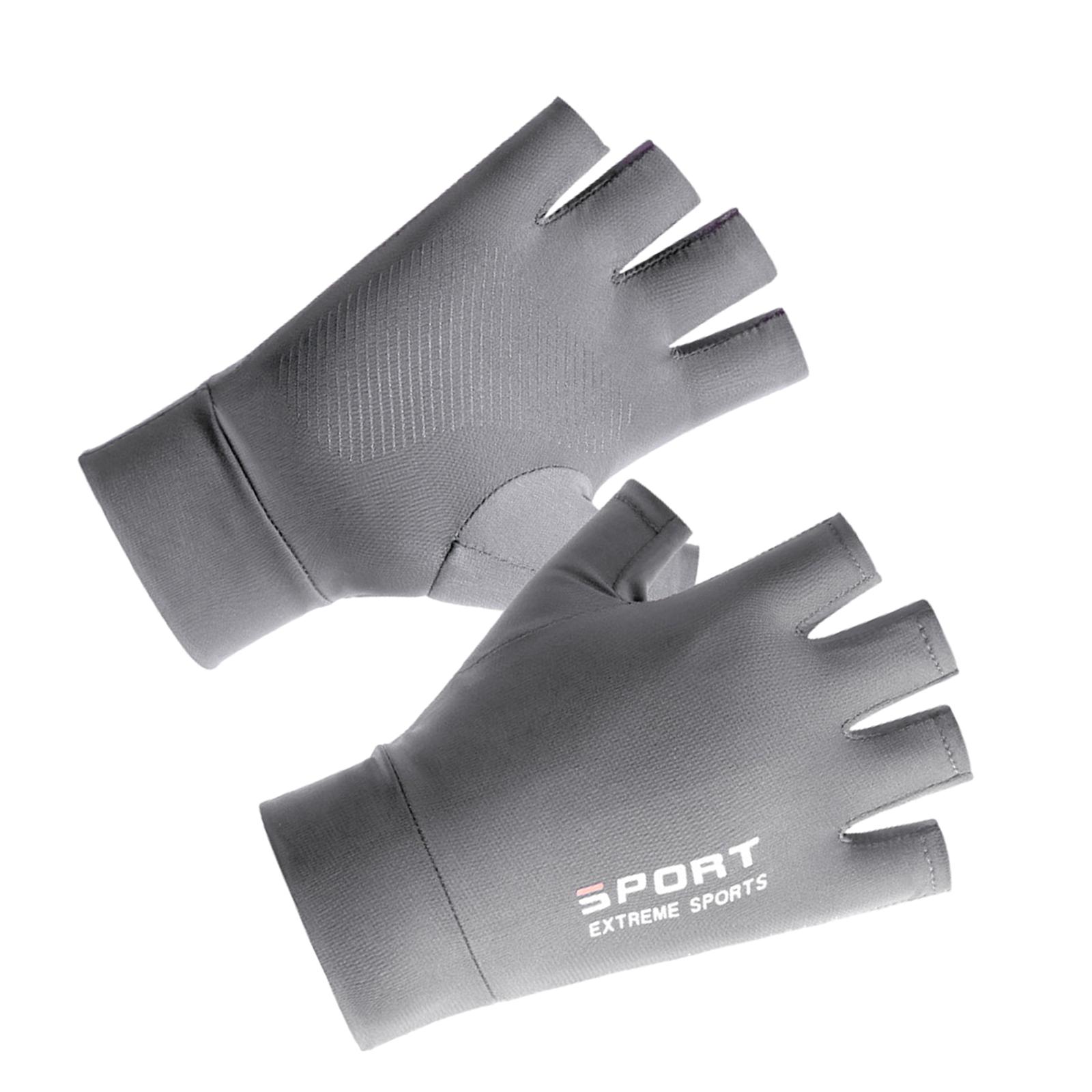 Men Ice Silk Gloves Summer Sun Protection Nonslip Fishing half finger gray