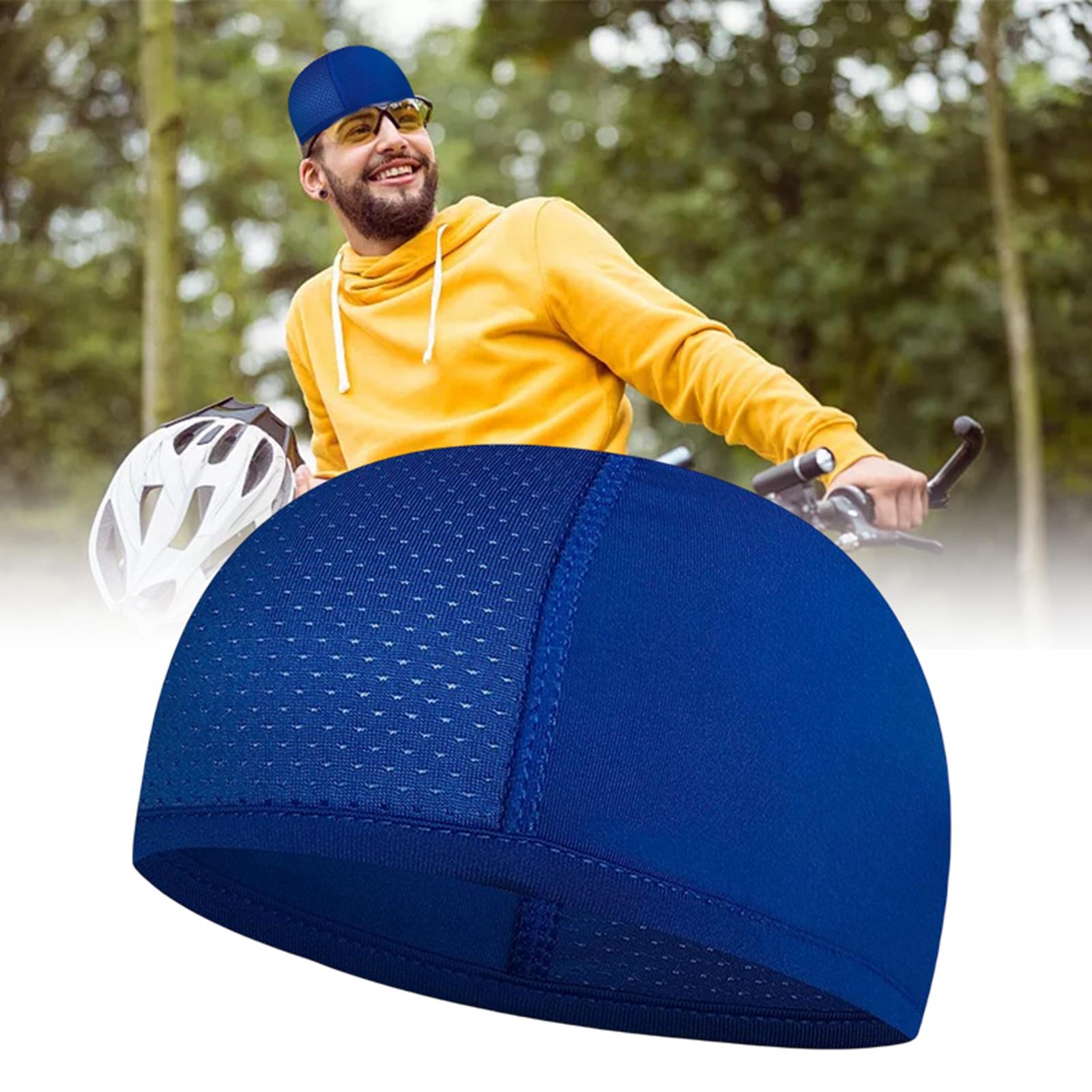 Mens Cycling Caps Cycling Running Hat Helmet Lining Cooling Skull Caps Blue