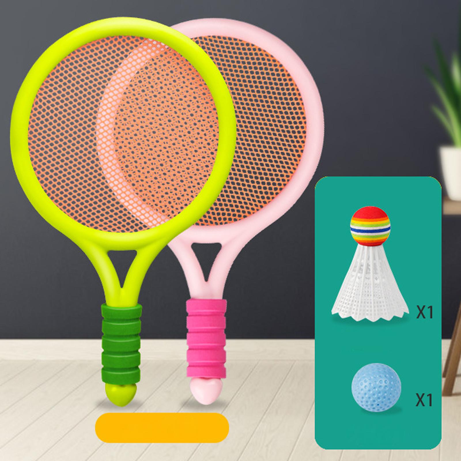 Durable Children's Badminton Tennis Set, Ball Shuttlecock Racket for Training Green and Pink